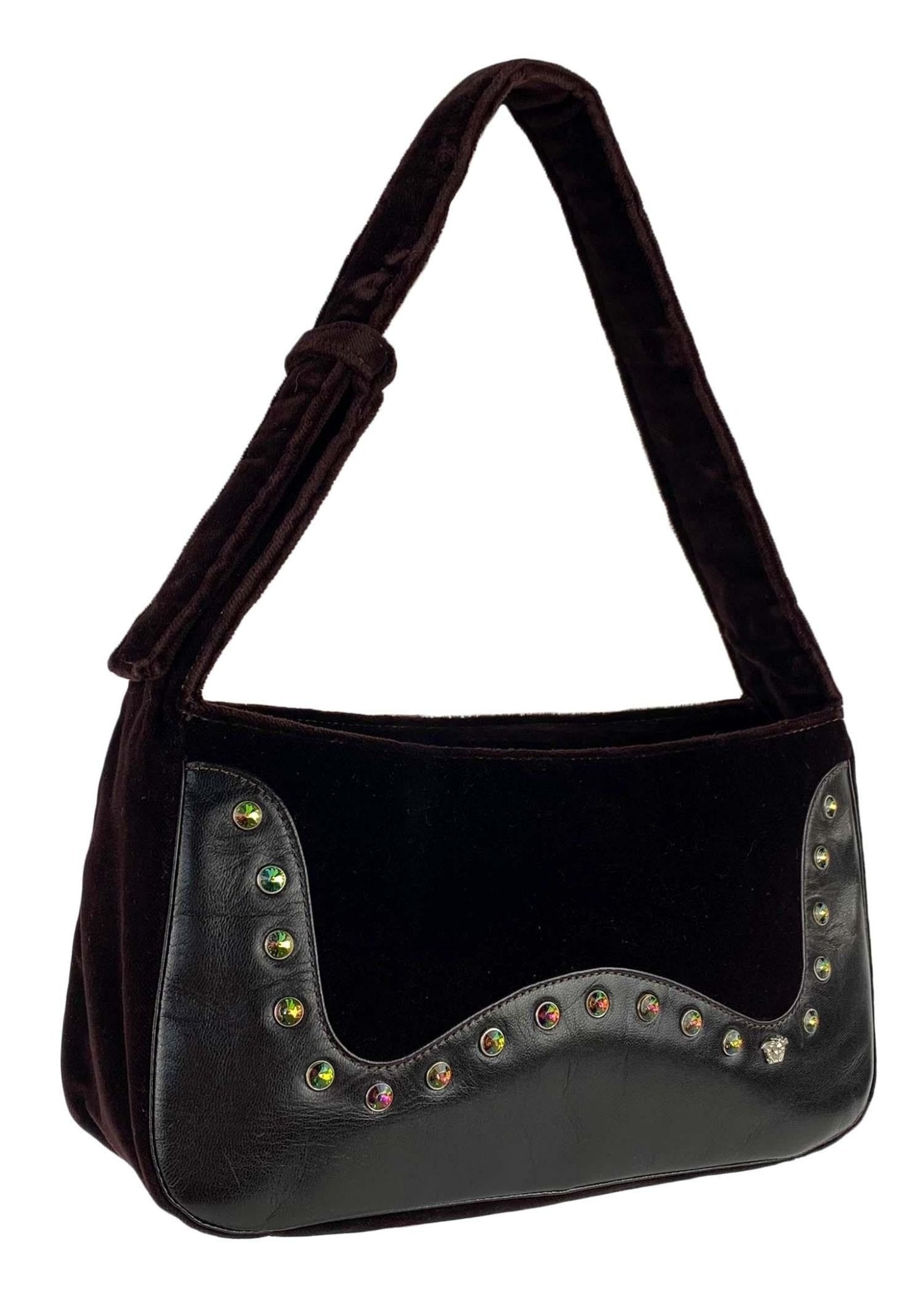 S/S 2000 Gianni Versace by Donatella Brown Velvet Rhinestone Shoulder Bag - RealList