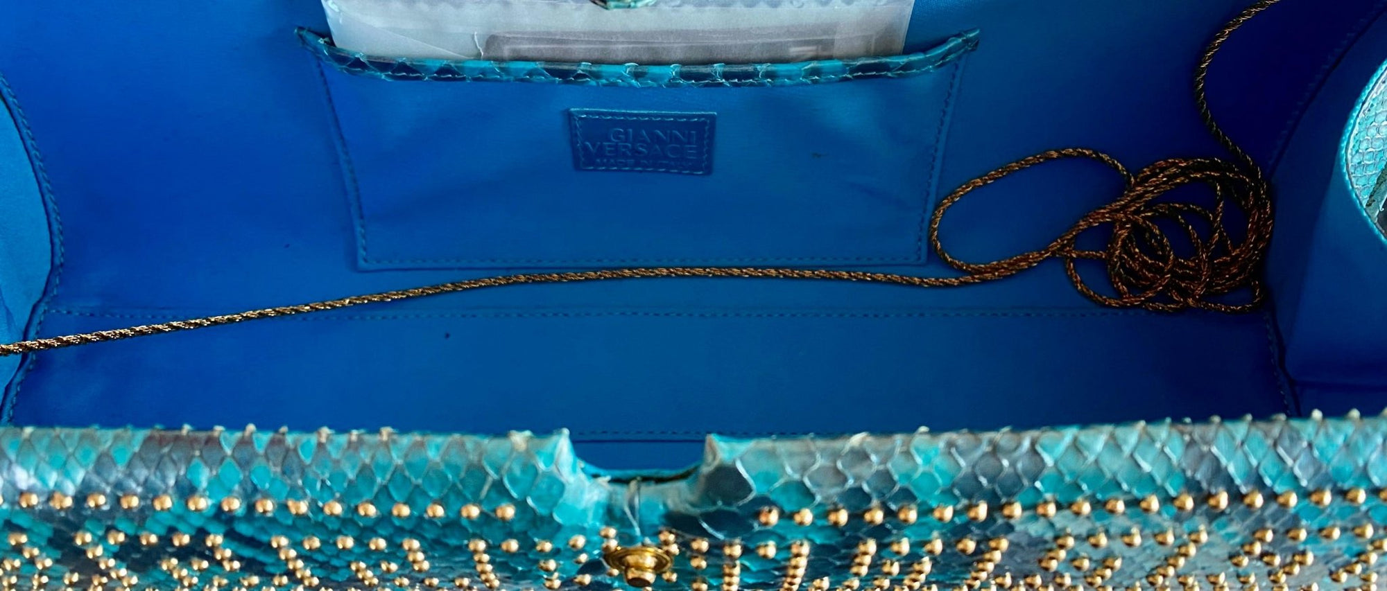 S/S 2000 Gianni Versace by Donatella Genuine Python Blue Convertible Clutch Bag - RealList