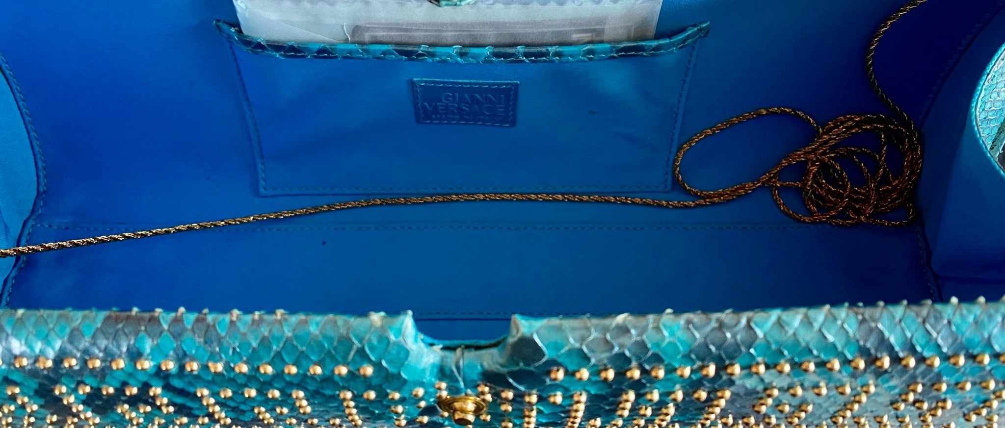 S/S 2000 Gianni Versace by Donatella Genuine Python Blue Convertible Clutch Bag - RealList