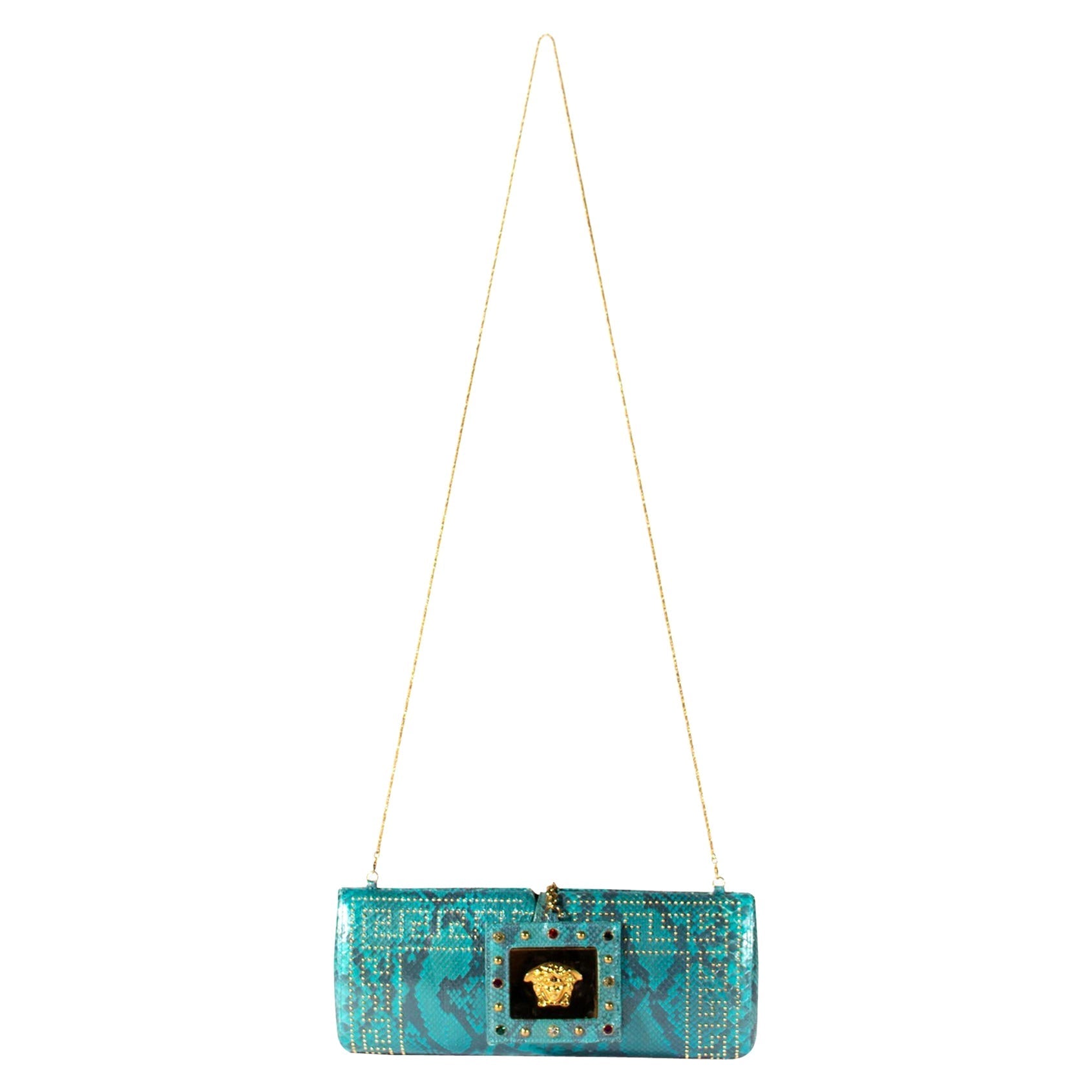 S/S 2000 Gianni Versace by Donatella Genuine Python Blue Convertible Clutch Bag - RealList