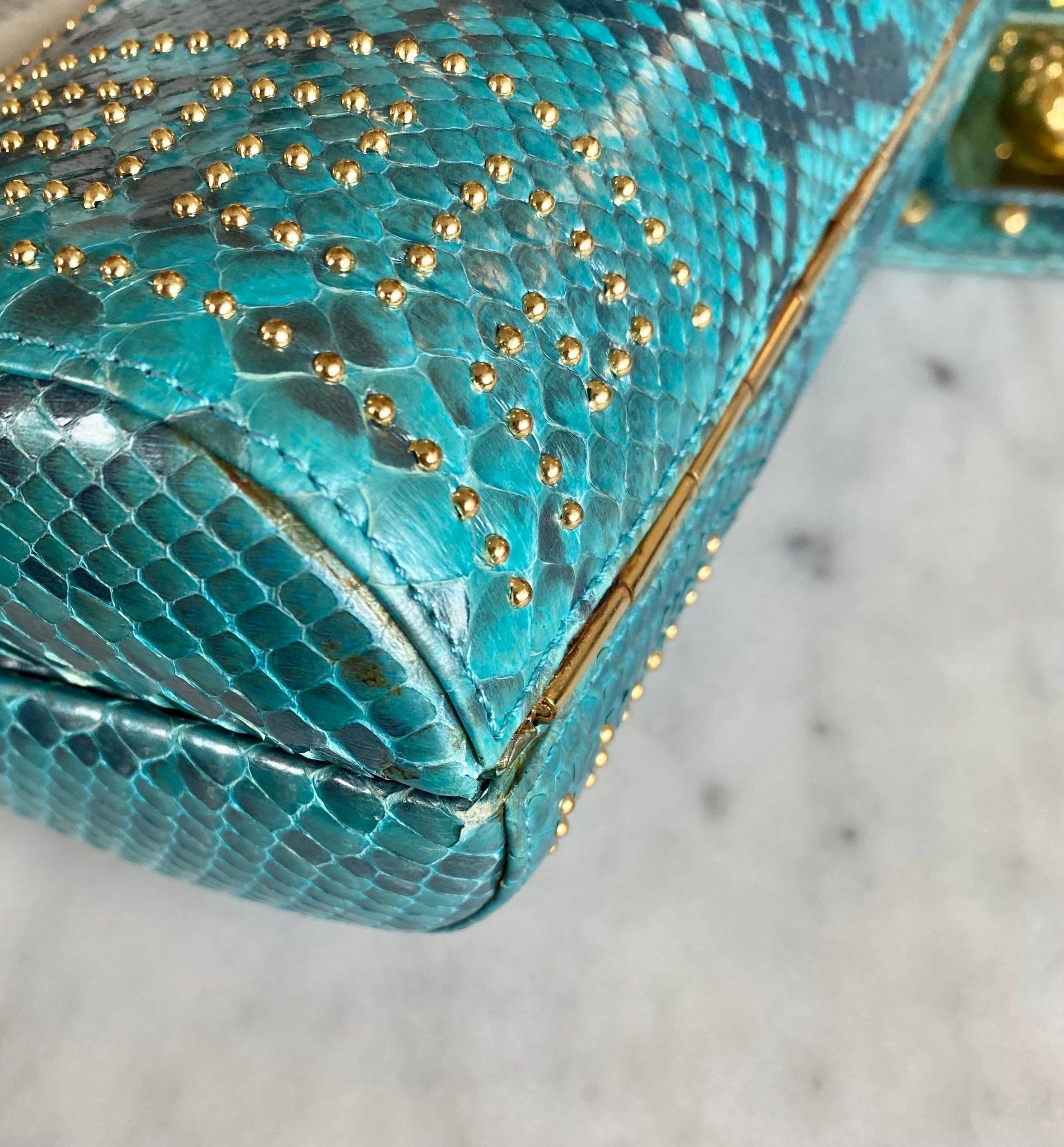 S/S 2000 Gianni Versace by Donatella Genuine Python Blue Convertible Clutch Bag - RealList