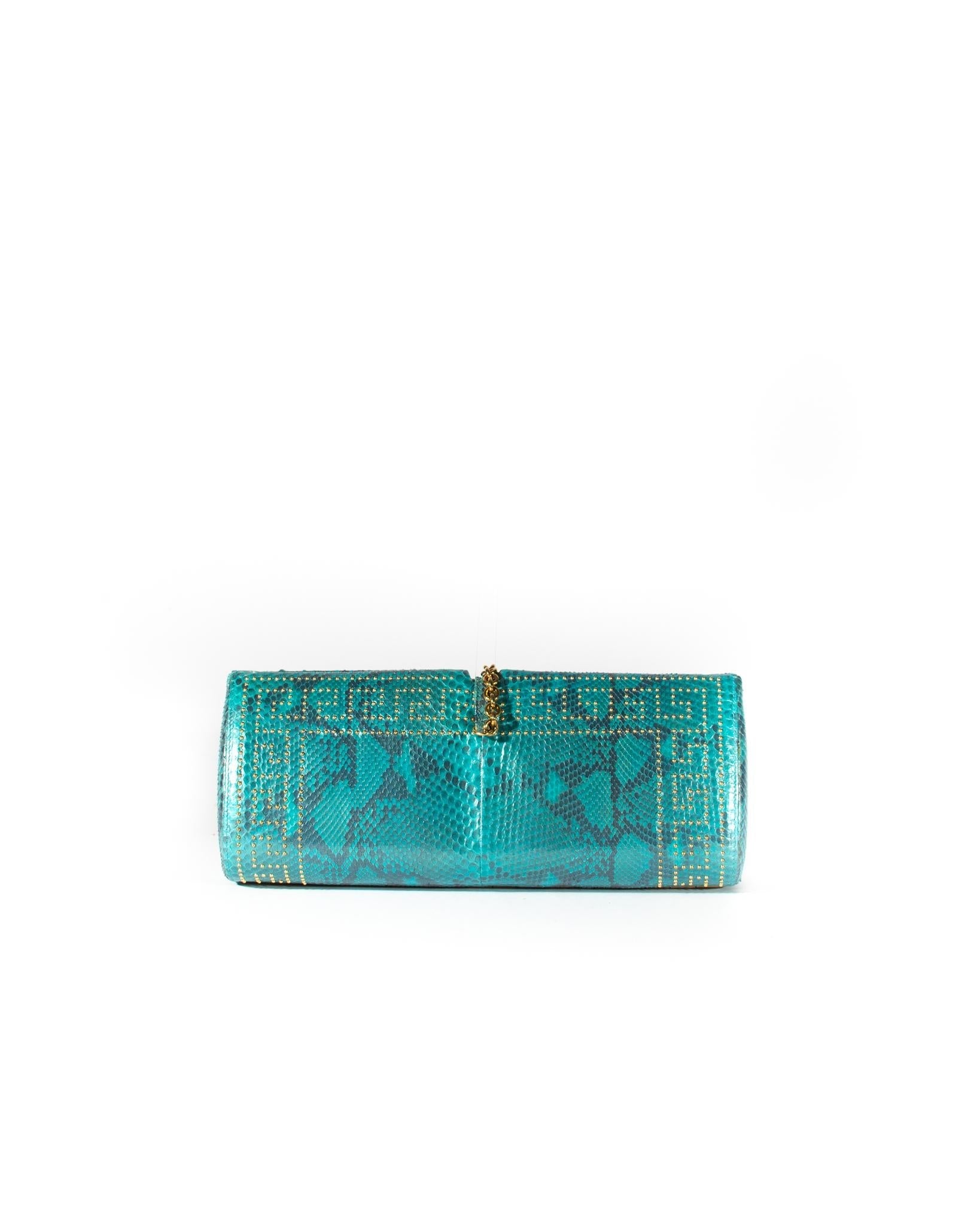 S/S 2000 Gianni Versace by Donatella Genuine Python Blue Convertible Clutch Bag - RealList