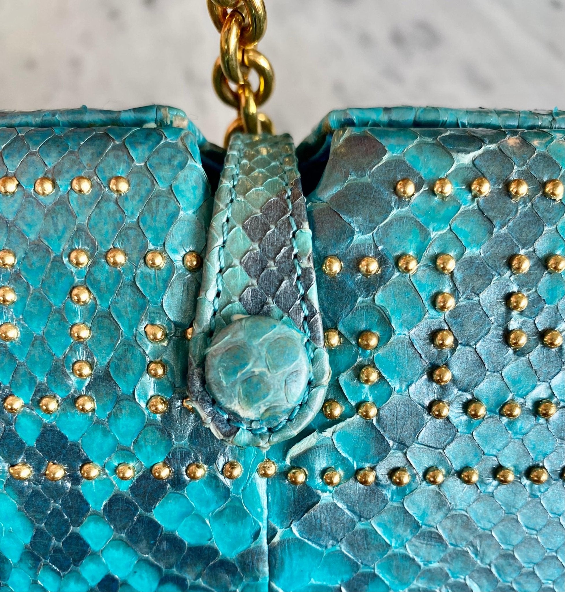 S/S 2000 Gianni Versace by Donatella Genuine Python Blue Convertible Clutch Bag - RealList