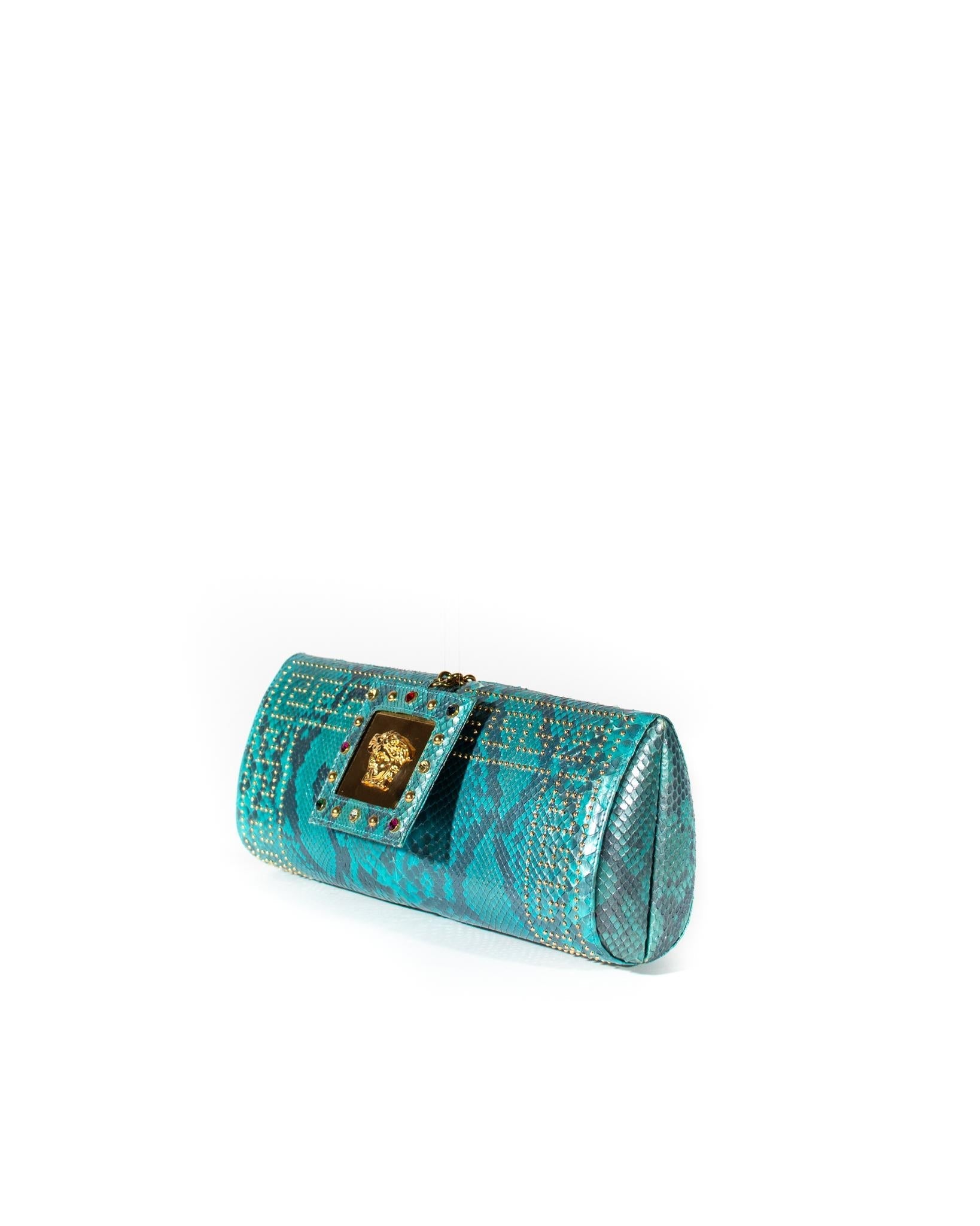 S/S 2000 Gianni Versace by Donatella Genuine Python Blue Convertible Clutch Bag - RealList