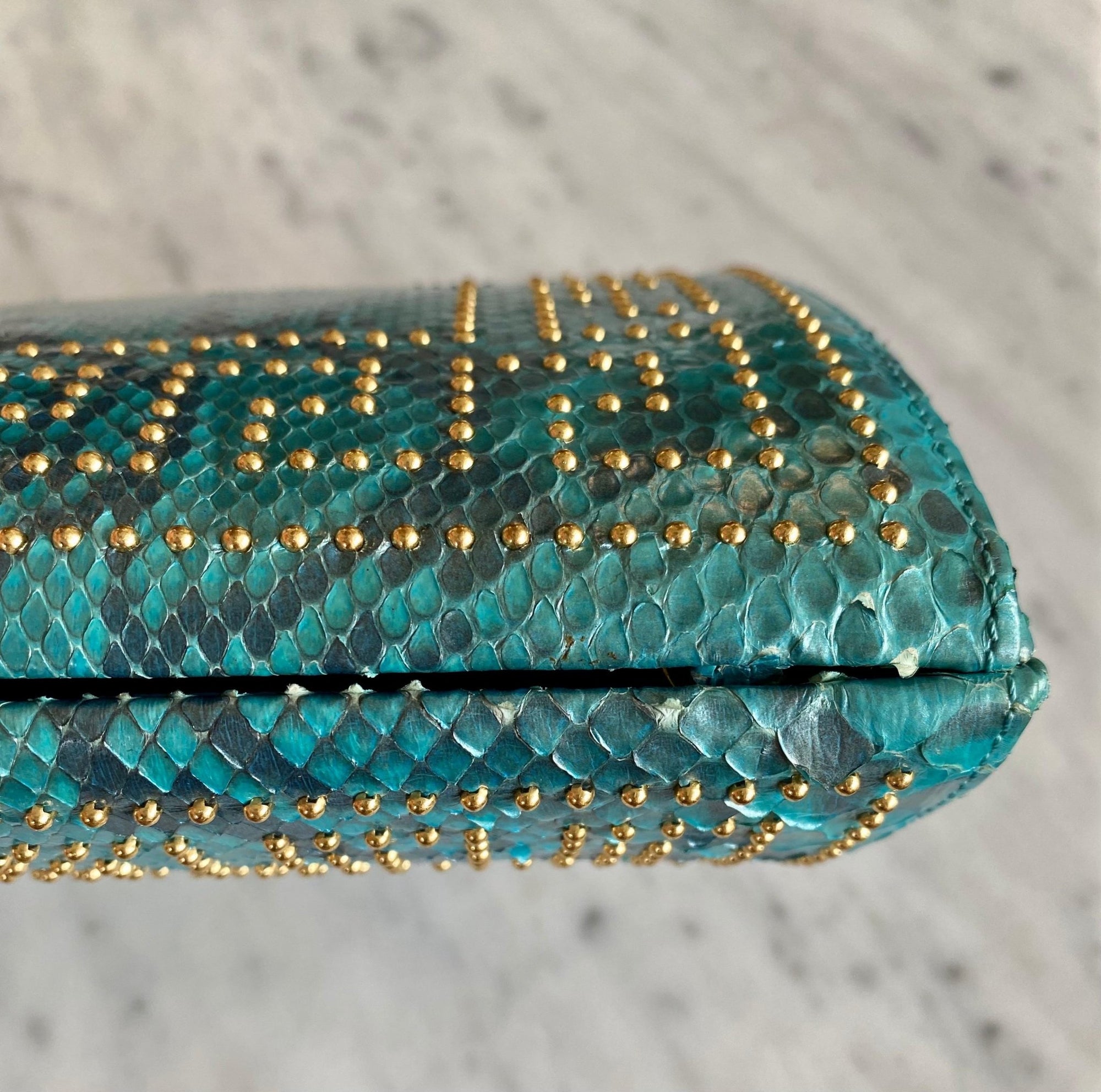 S/S 2000 Gianni Versace by Donatella Genuine Python Blue Convertible Clutch Bag - RealList