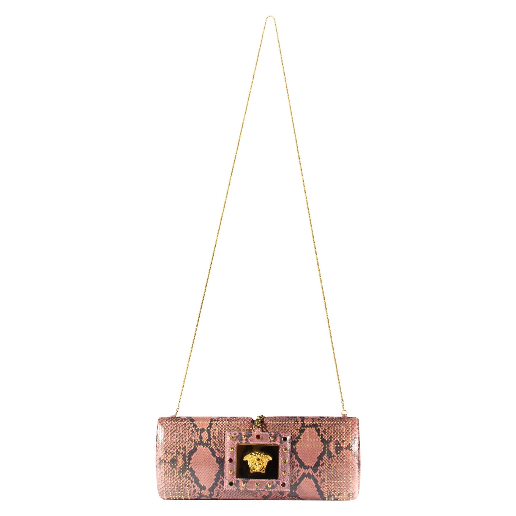 S/S 2000 Gianni Versace by Donatella Genuine Python Pink Convertible Clutch Bag - RealList