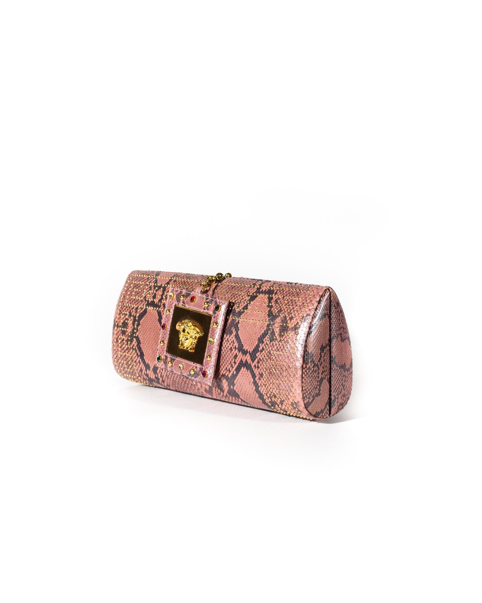 S/S 2000 Gianni Versace by Donatella Genuine Python Pink Convertible Clutch Bag - RealList
