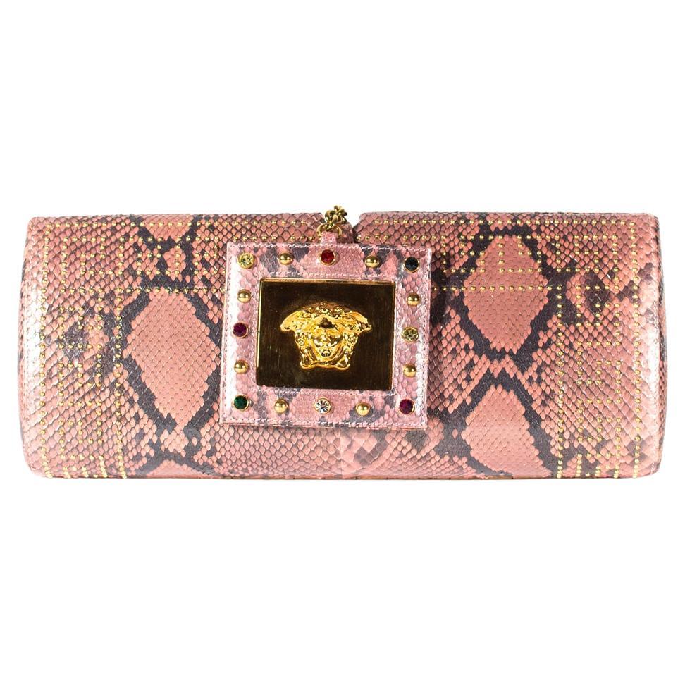 S/S 2000 Gianni Versace by Donatella Genuine Python Pink Convertible Clutch Bag - RealList