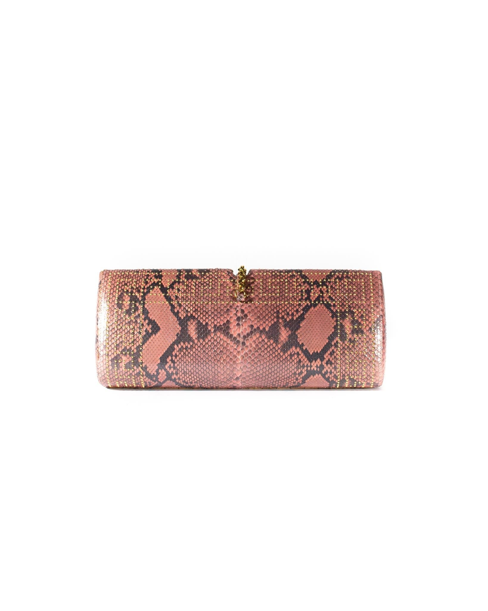 S/S 2000 Gianni Versace by Donatella Genuine Python Pink Convertible Clutch Bag - RealList
