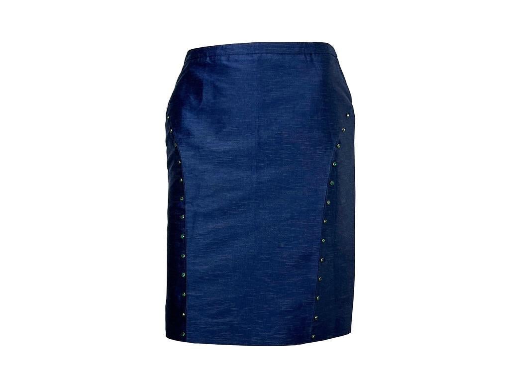 S/S 2000 Gianni Versace by Donatella Green Rhinestone Chambray Skirt - RealList