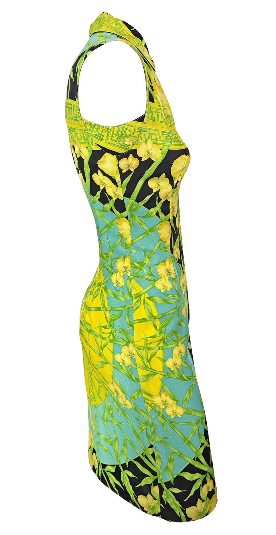 S/S 2000 Gianni Versace by Donatella Medusa Orchid Print Crystal Button Dress - RealList