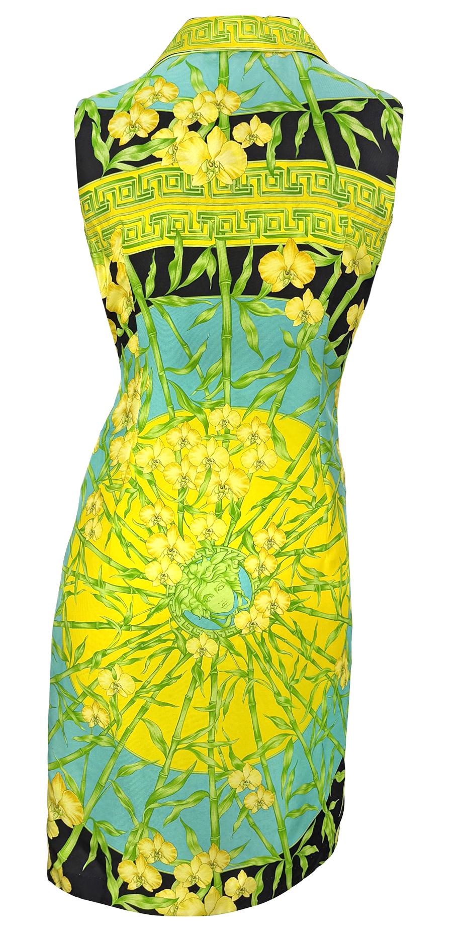 S/S 2000 Gianni Versace by Donatella Medusa Orchid Print Crystal Button Dress - RealList