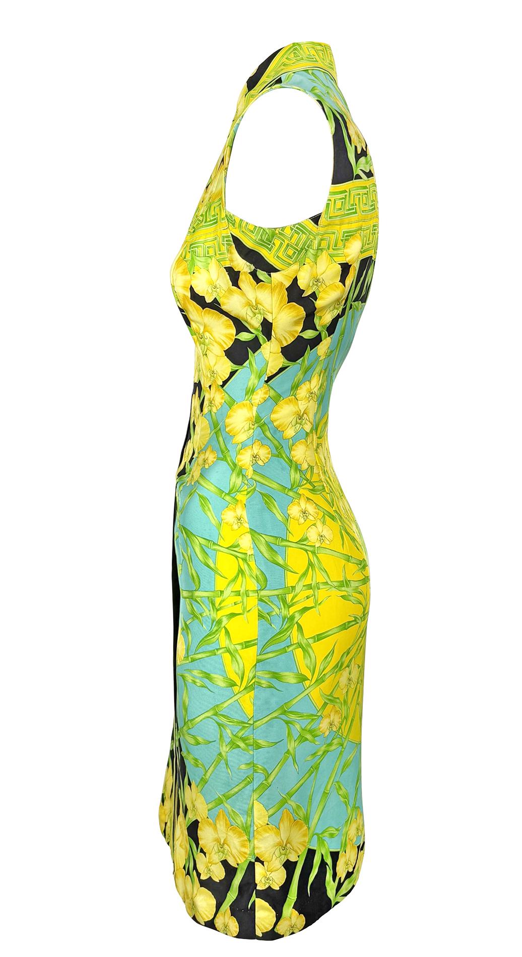 S/S 2000 Gianni Versace by Donatella Medusa Orchid Print Crystal Button Dress - RealList