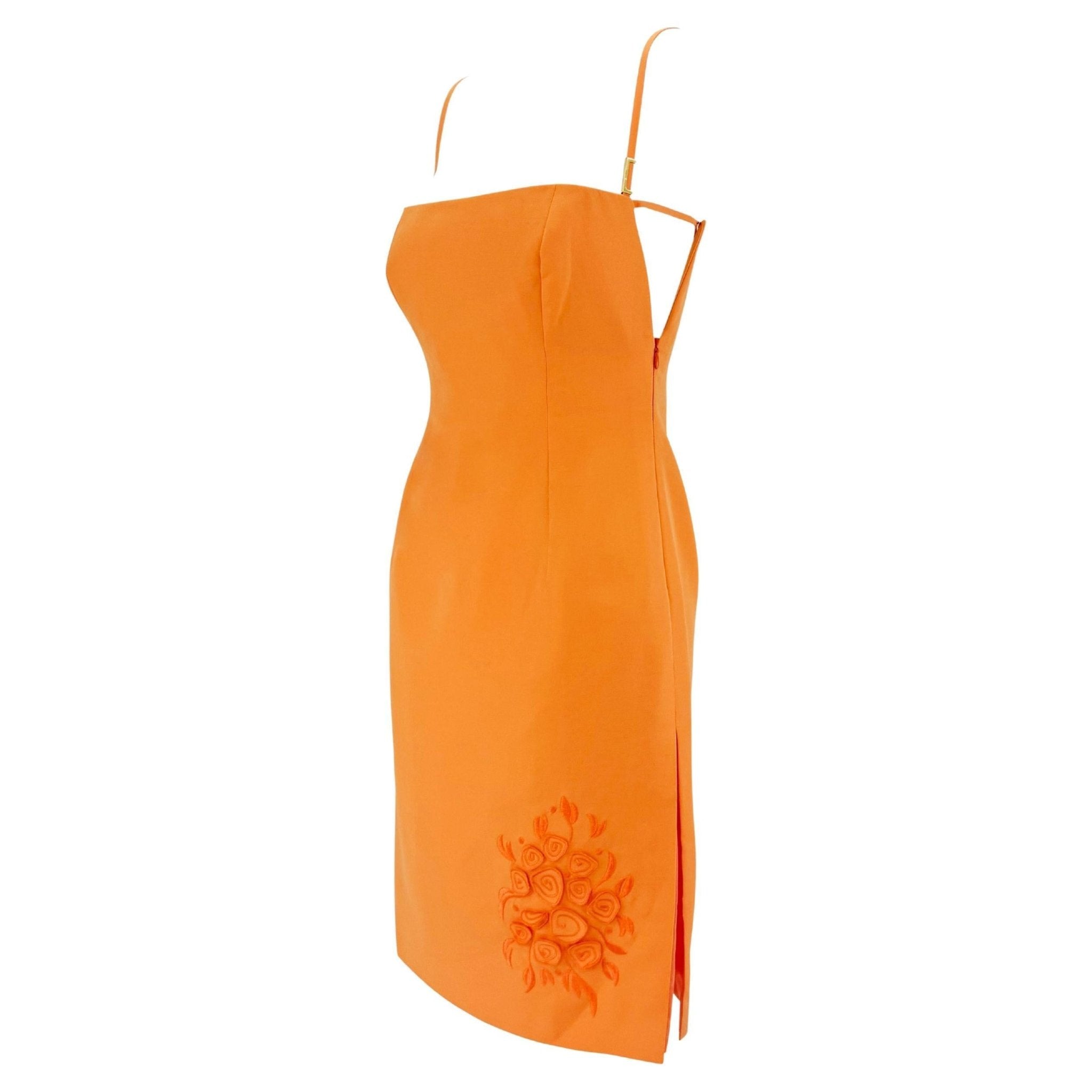 S/S 2000 Gianni Versace by Donatella Orange Cotton Cutout Floral Dress - RealList