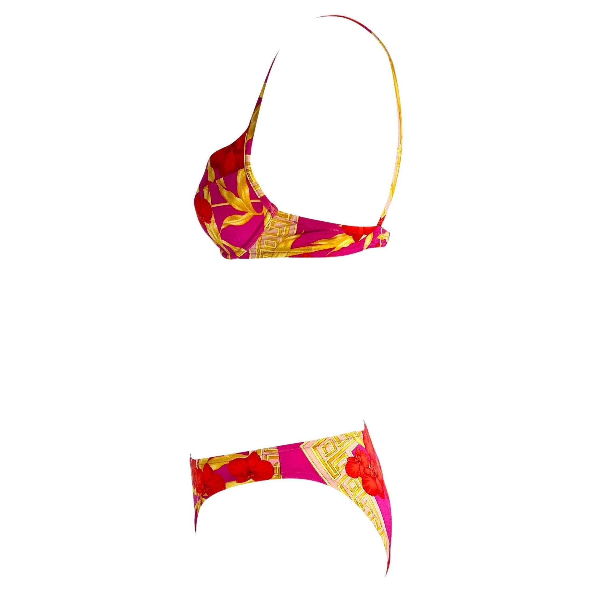 S/S 2000 Gianni Versace by Donatella Pink Medusa Orchid Bikini Swimsuit Set - RealList