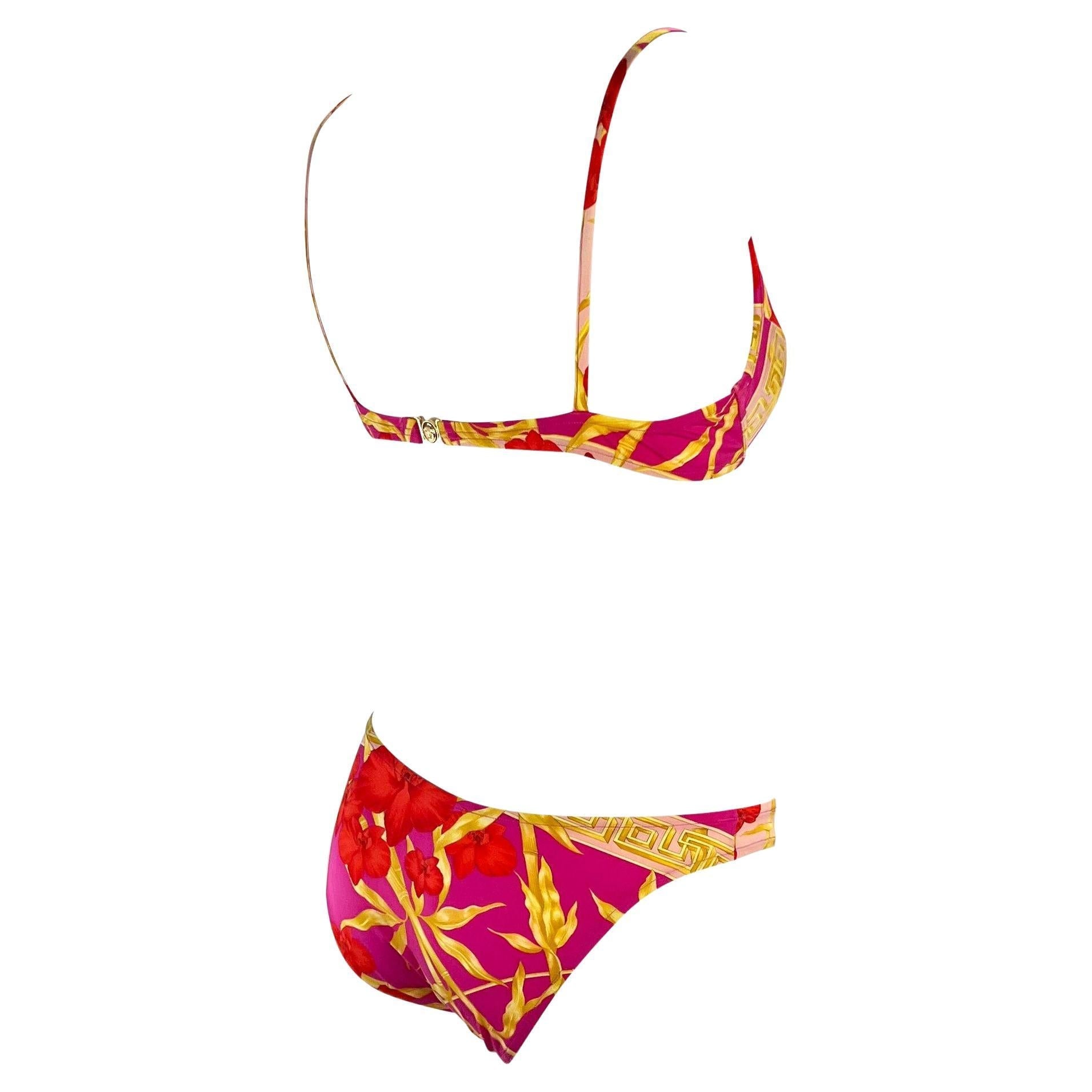 S/S 2000 Gianni Versace by Donatella Pink Medusa Orchid Bikini Swimsuit Set - RealList