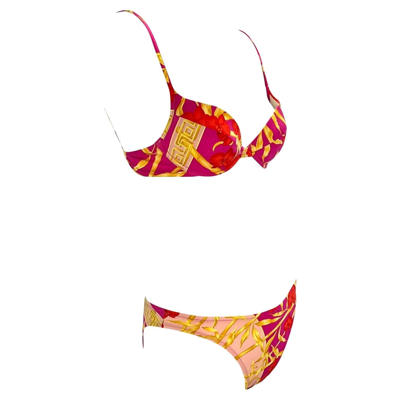 S/S 2000 Gianni Versace by Donatella Pink Medusa Orchid Bikini Swimsuit Set - RealList