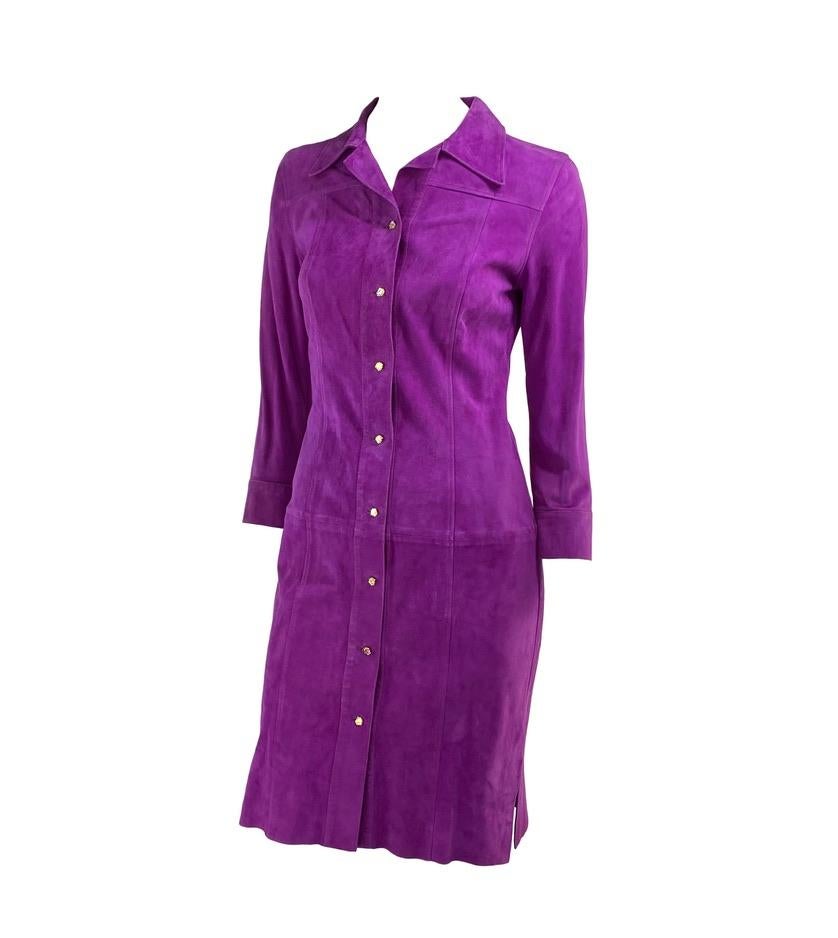 S/S 2000 Gianni Versace by Donatella Purple Suede Medusa Button Up Dress - RealList
