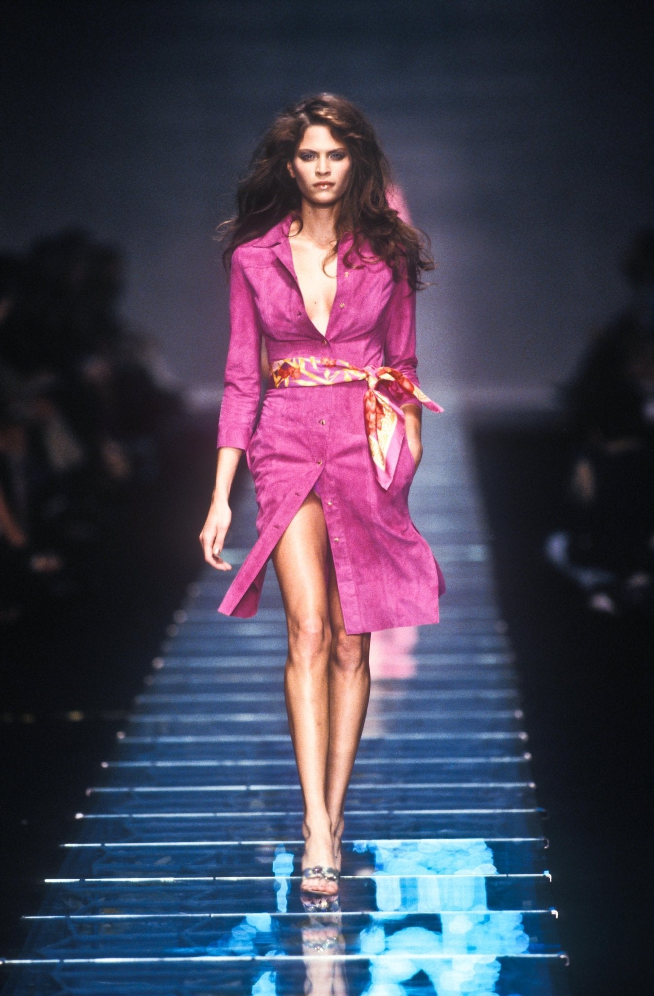 S/S 2000 Gianni Versace by Donatella Purple Suede Medusa Button Up Dress - RealList