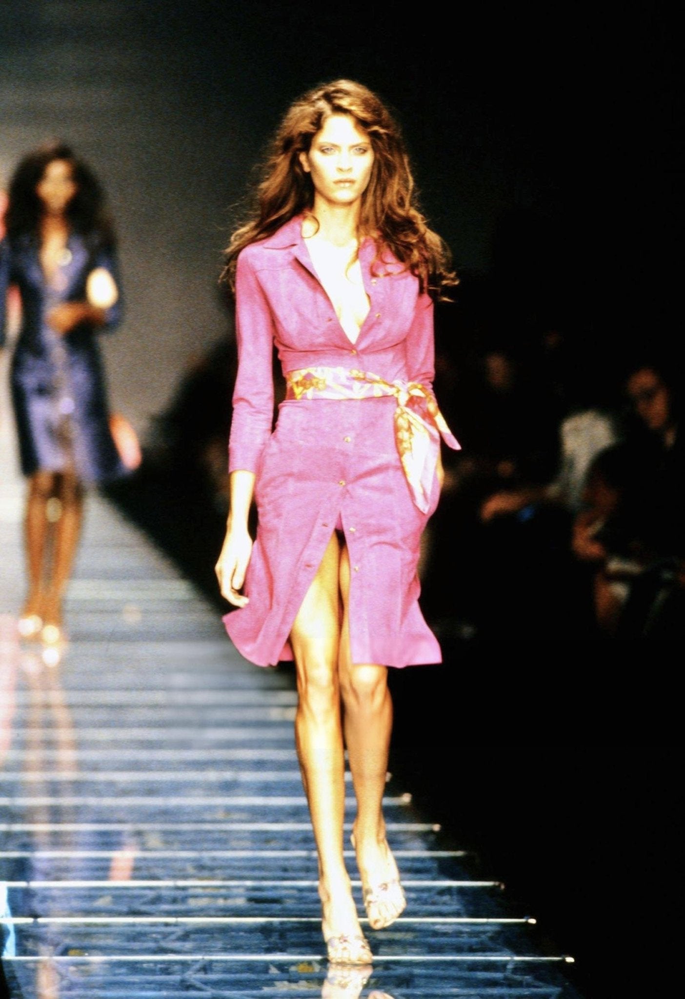 S/S 2000 Gianni Versace by Donatella Purple Suede Medusa Button Up Dress - RealList