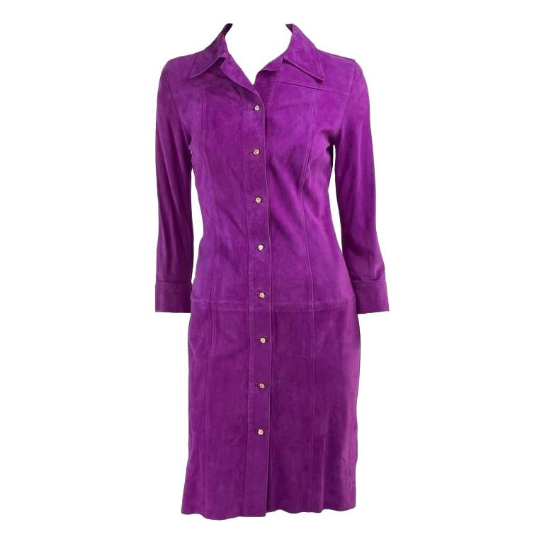 S/S 2000 Gianni Versace by Donatella Purple Suede Medusa Button Up Dress - RealList