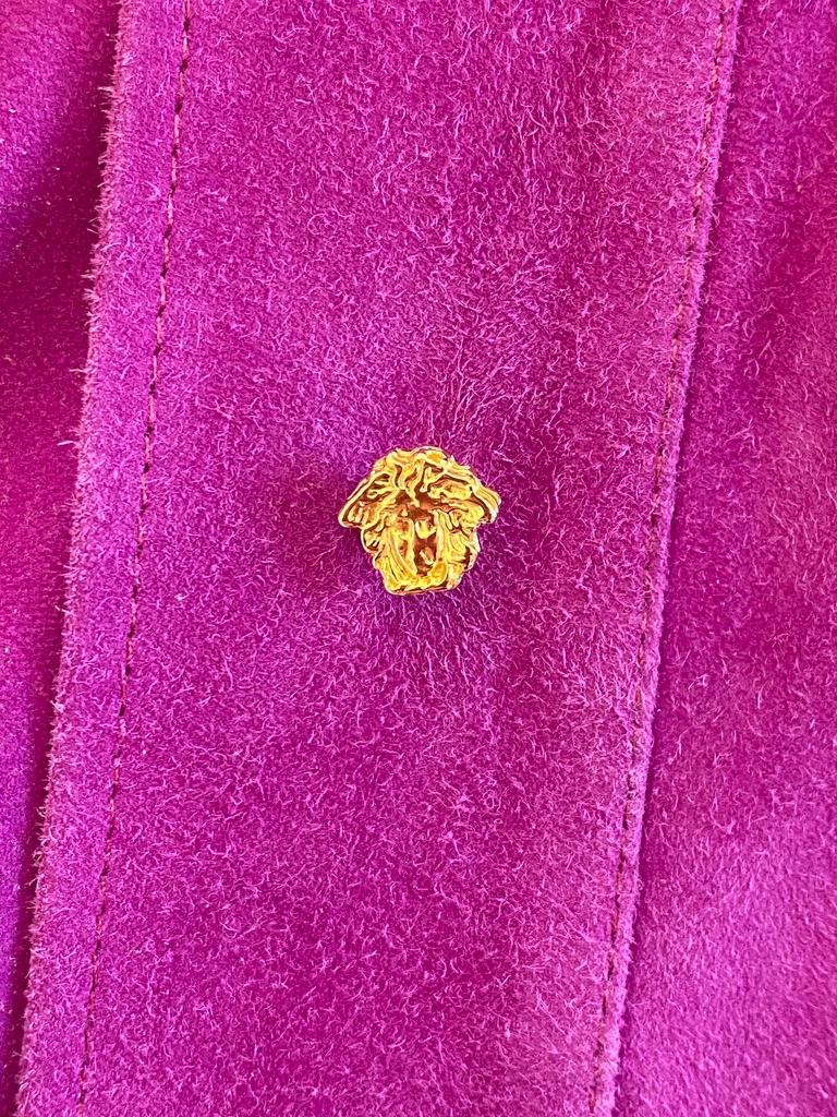 S/S 2000 Gianni Versace by Donatella Purple Suede Medusa Button Up Dress - RealList