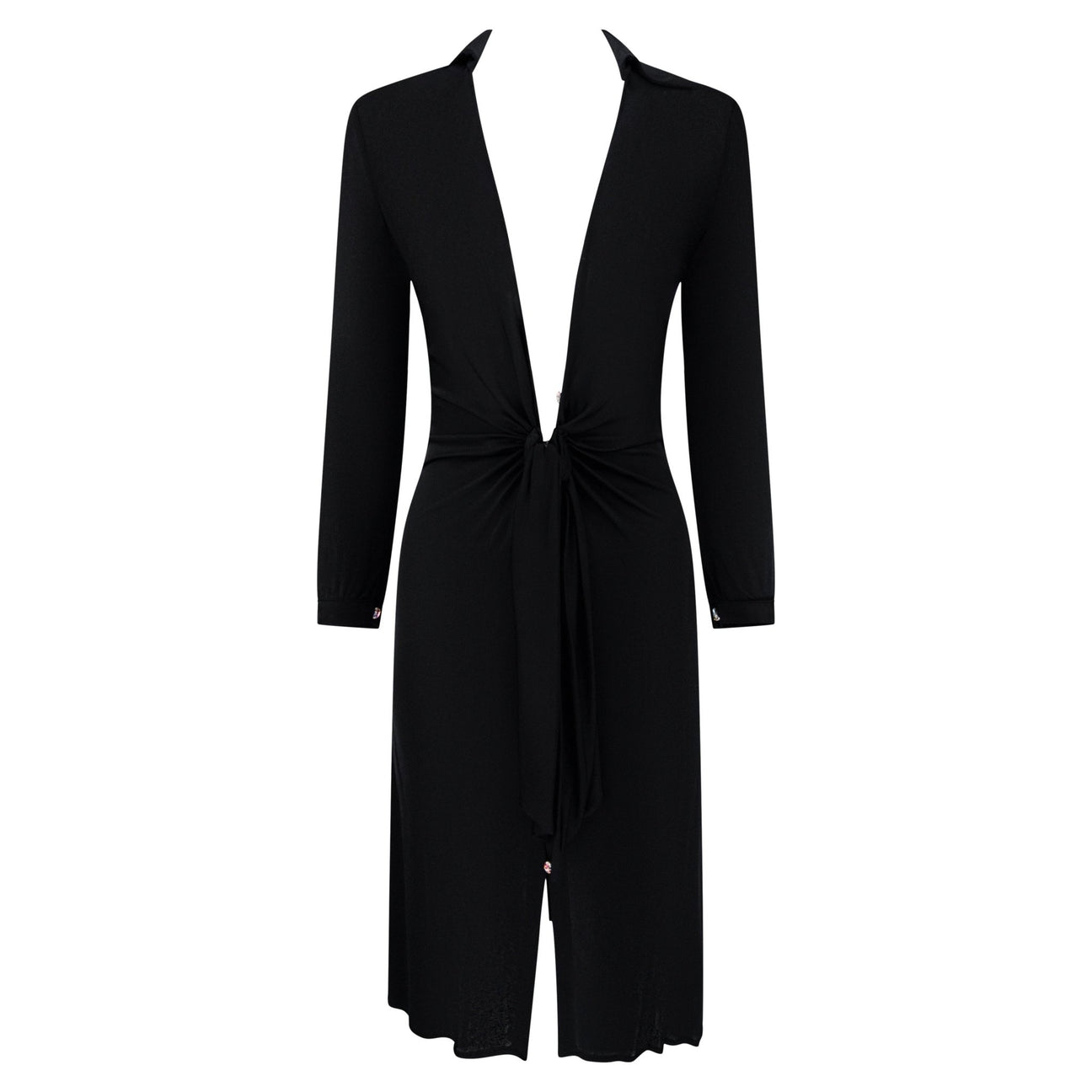 S/S 2000 Gianni Versace by Donatella Runway Black Viscose Plunging Dress - RealList