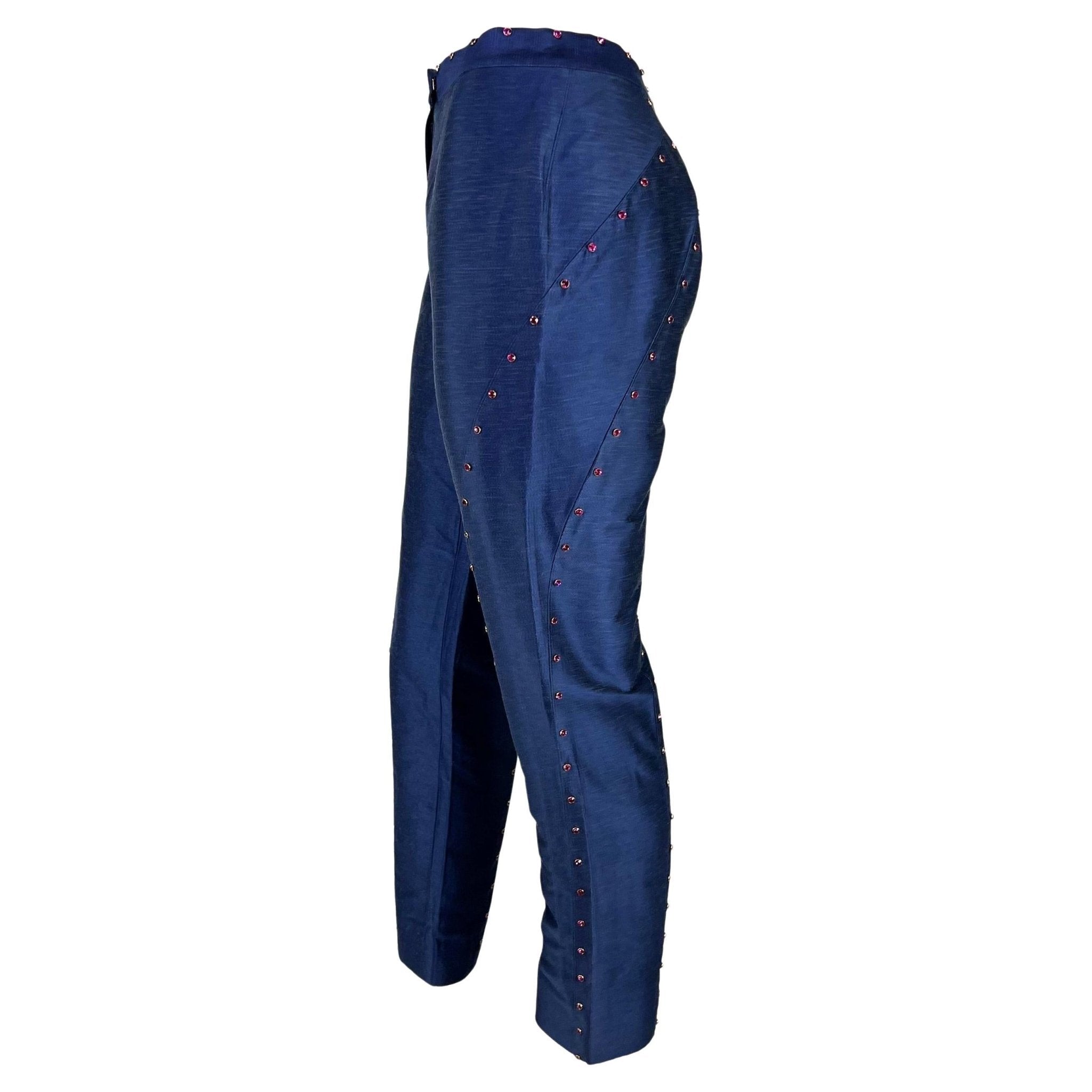 S/S 2000 Gianni Versace by Donatella Runway Blue Chambray Pink Rhinestone Pants - RealList