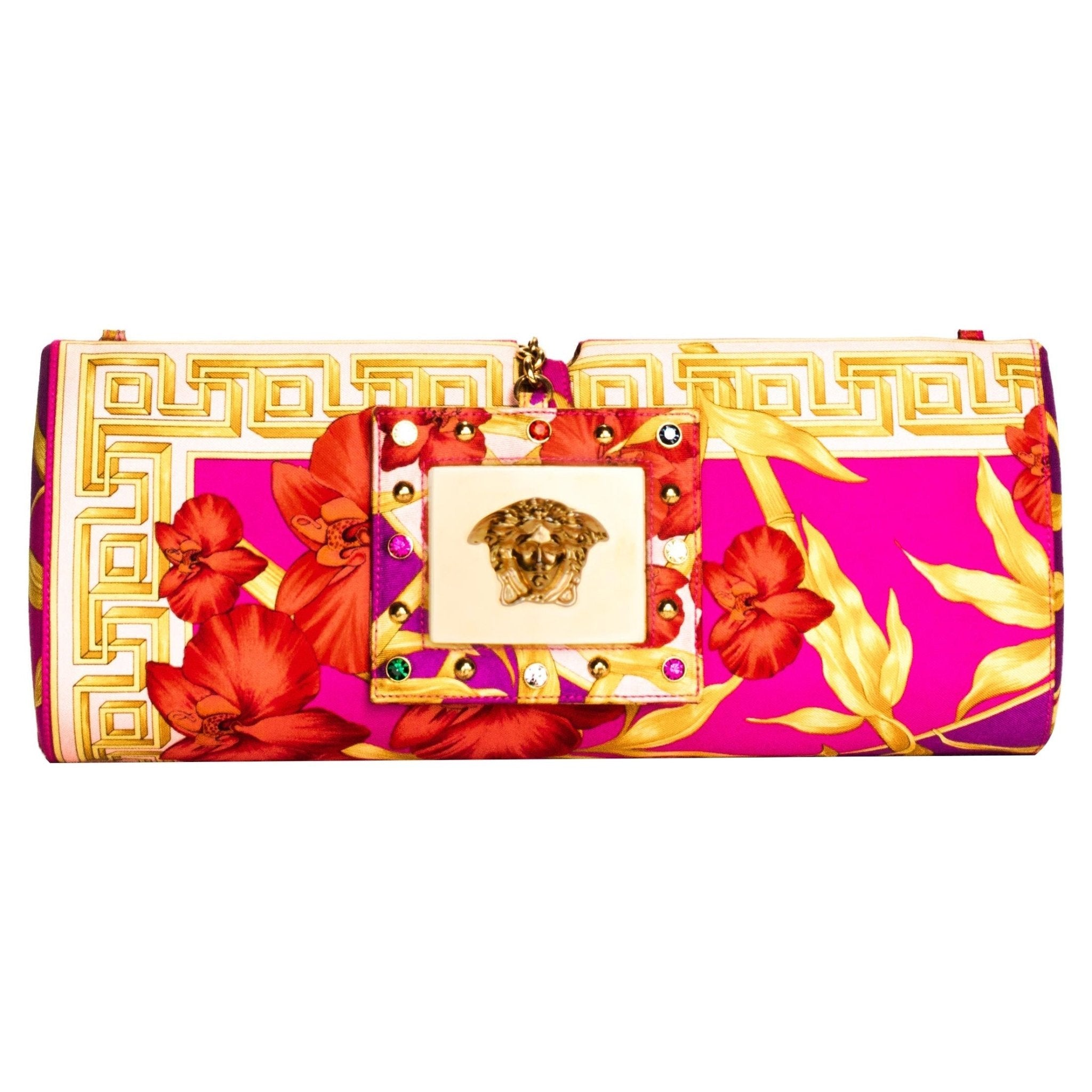 S/S 2000 Gianni Versace by Donatella Runway Pink Printed Silk Convertible Clutch - RealList