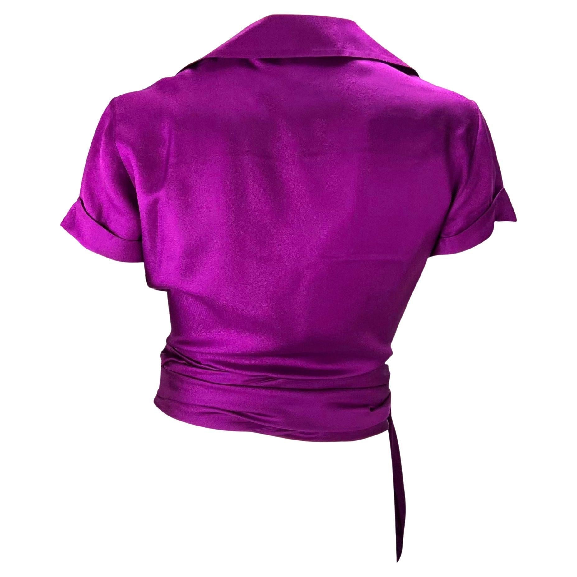 S/S 2000 Gianni Versace by Donatella Runway Purple Silk Plunge Wrap Shirt - RealList
