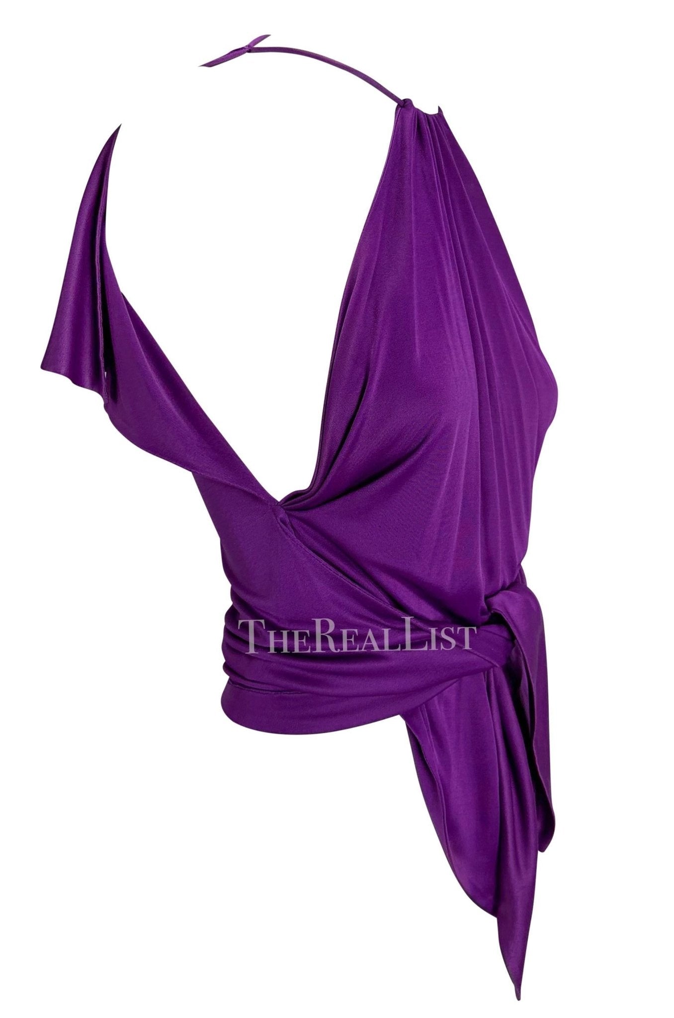 S/S 2000 Gianni Versace by Donatella Runway Purple Silk Tie Crop Tank Top - RealList