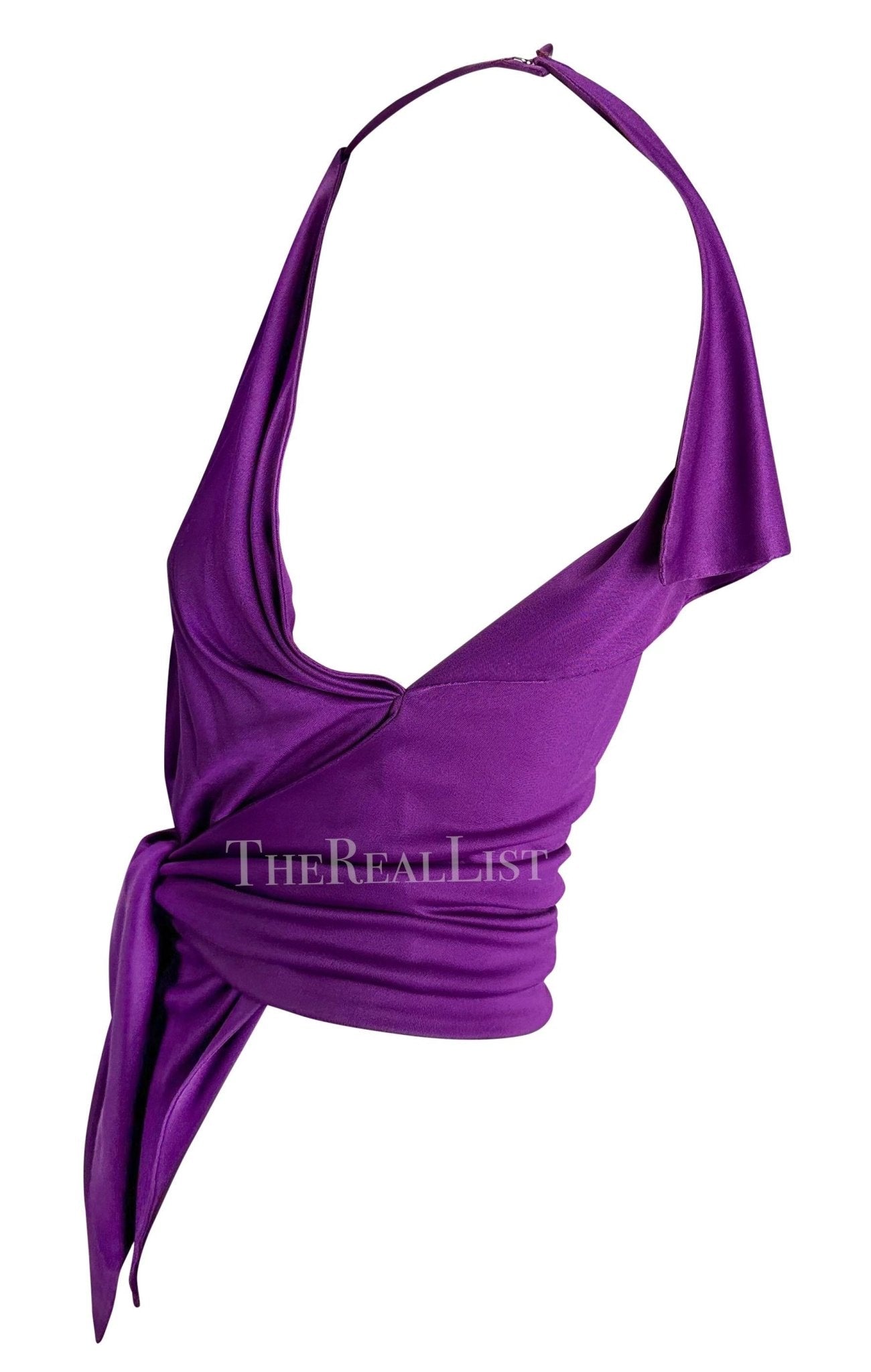 S/S 2000 Gianni Versace by Donatella Runway Purple Silk Tie Crop Tank Top - RealList