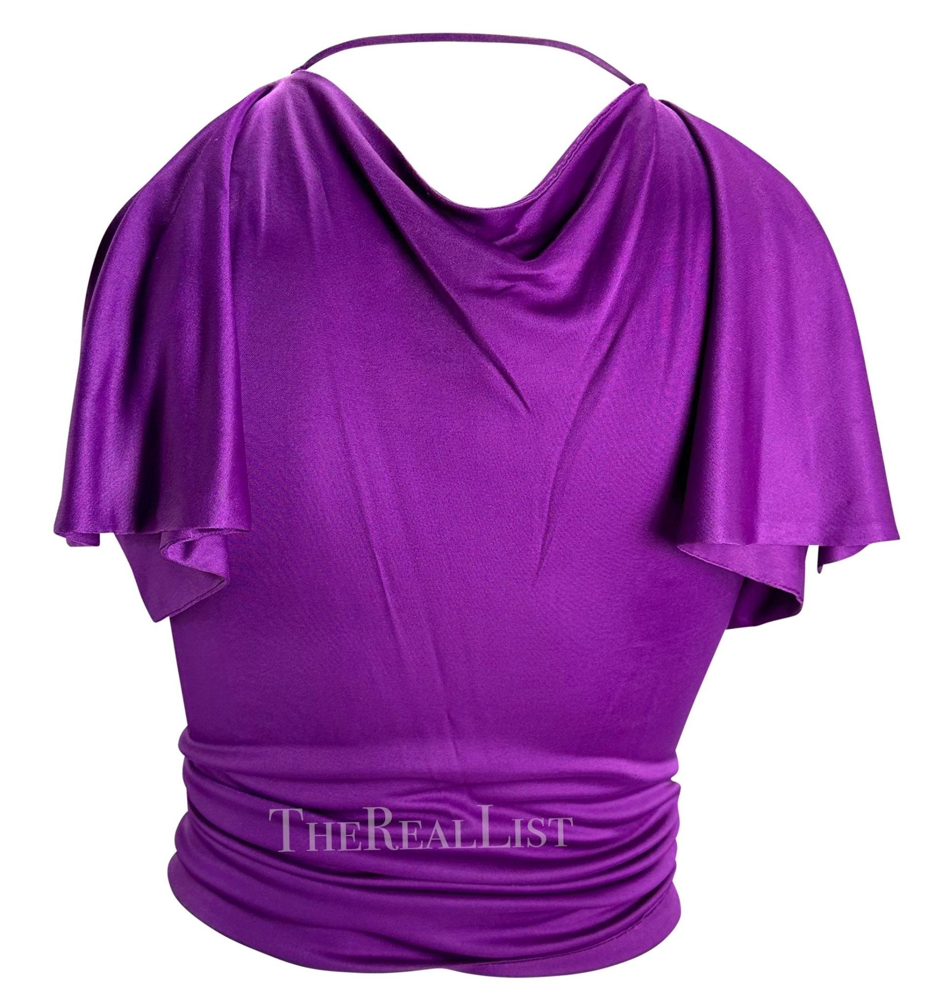 S/S 2000 Gianni Versace by Donatella Runway Purple Silk Tie Crop Tank Top - RealList