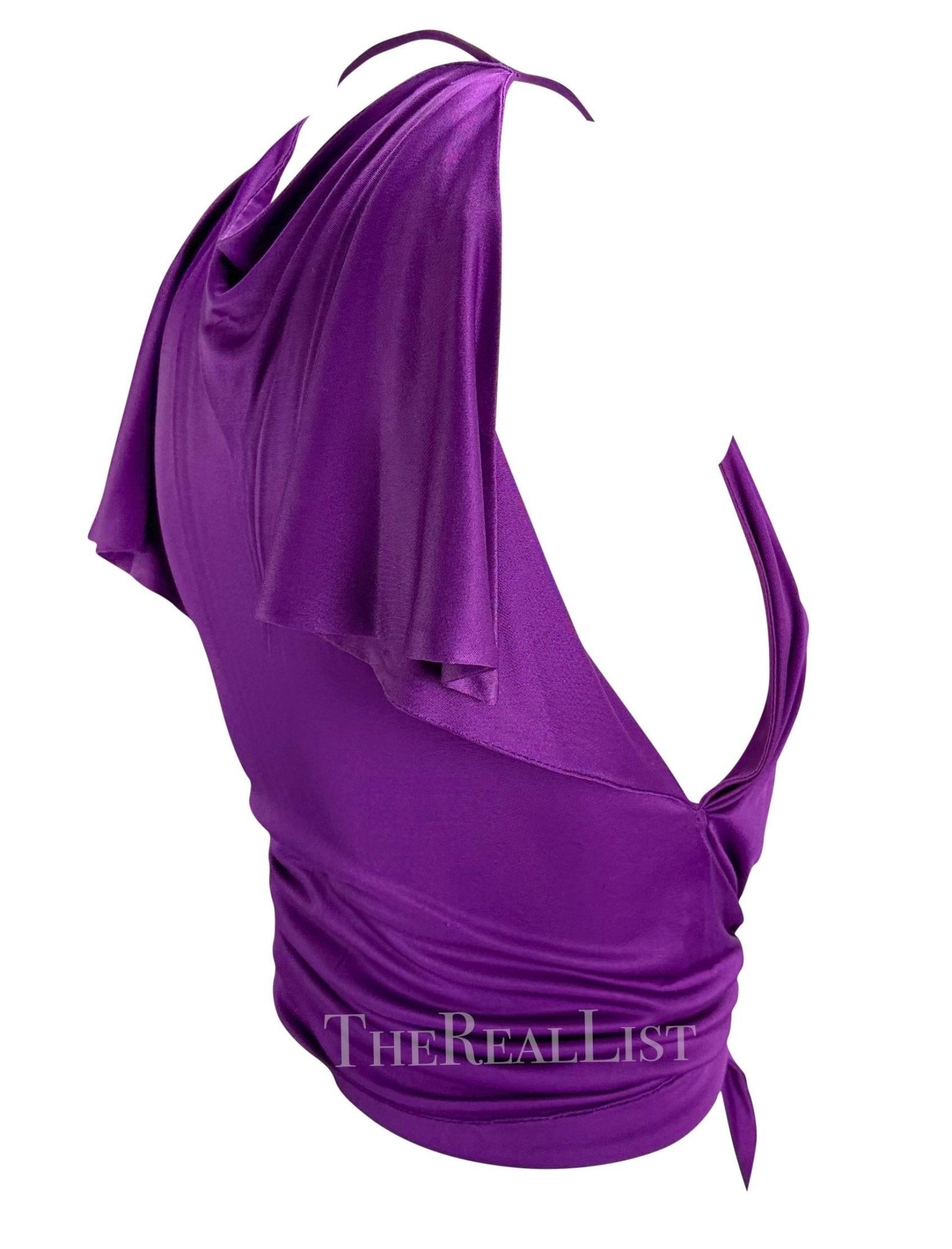 S/S 2000 Gianni Versace by Donatella Runway Purple Silk Tie Crop Tank Top - RealList