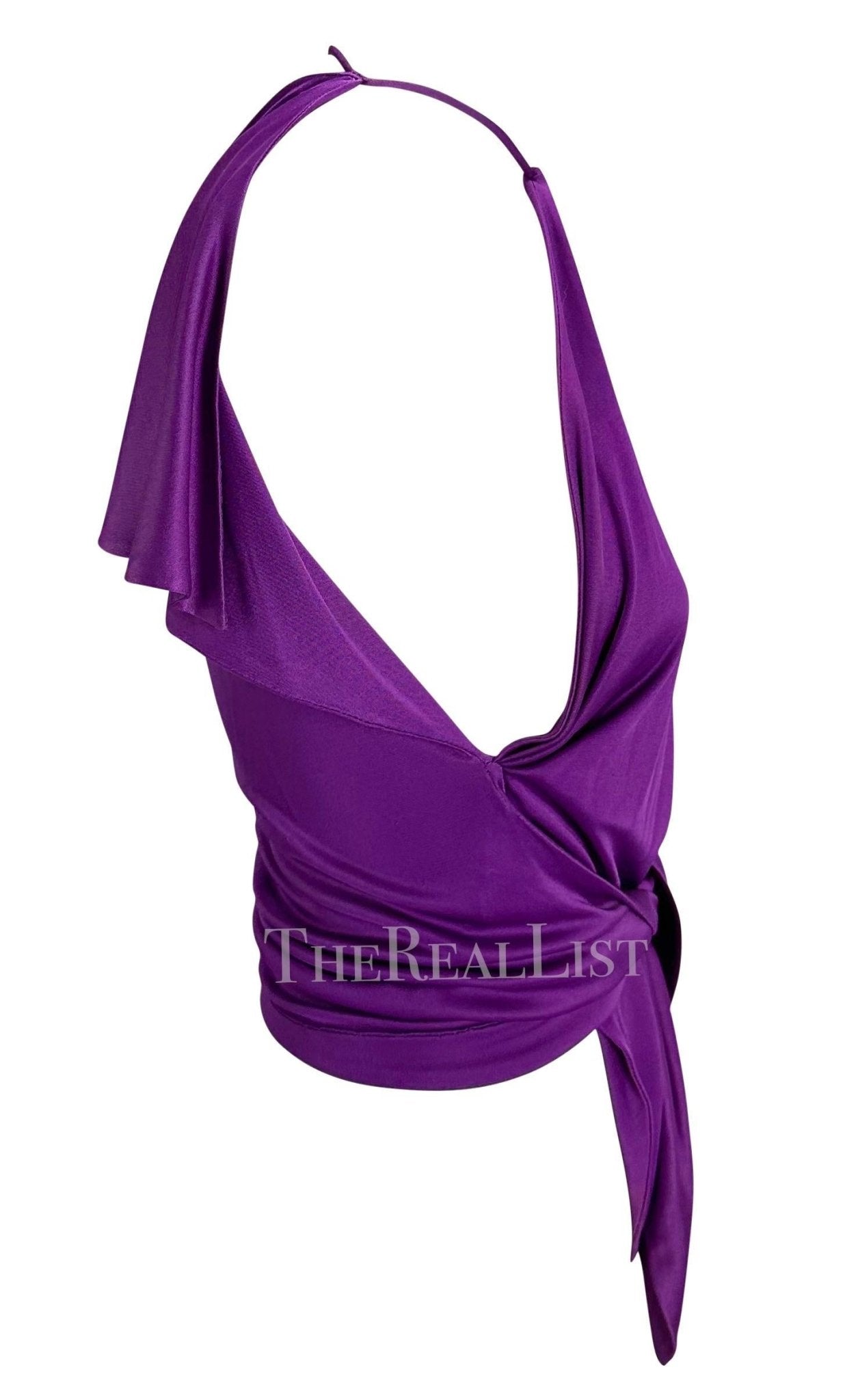 S/S 2000 Gianni Versace by Donatella Runway Purple Silk Tie Crop Tank Top - RealList