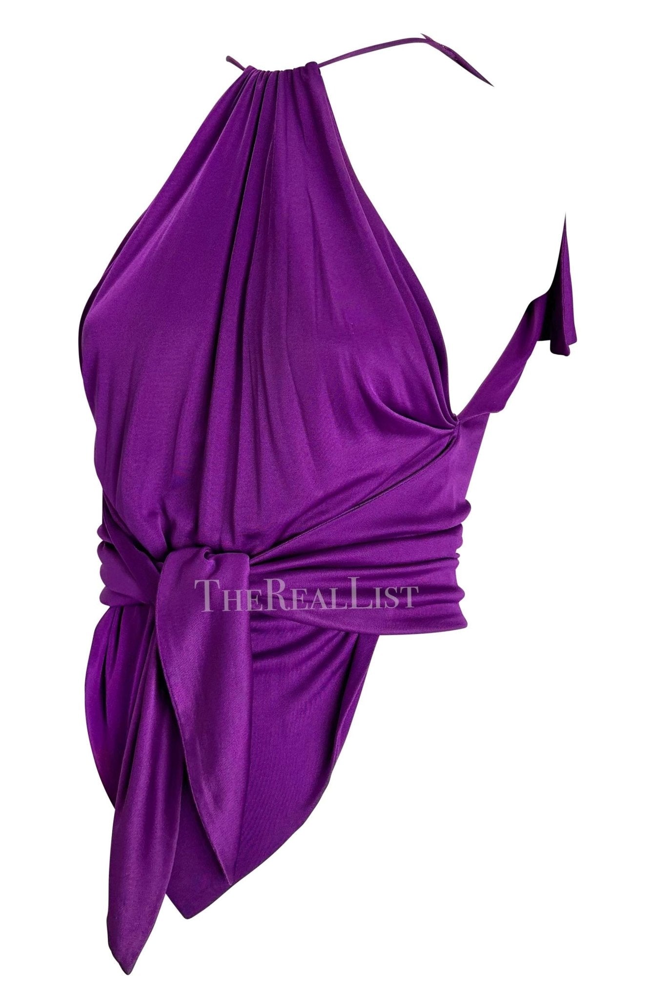 S/S 2000 Gianni Versace by Donatella Runway Purple Silk Tie Crop Tank Top - RealList
