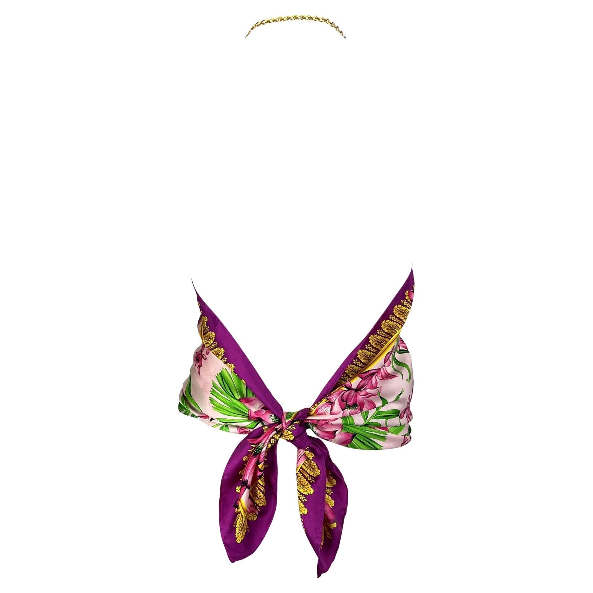 S/S 2000 Gianni Versace by Donatella Silk Bamboo Print Scarf Chain Medusa Blouse - RealList