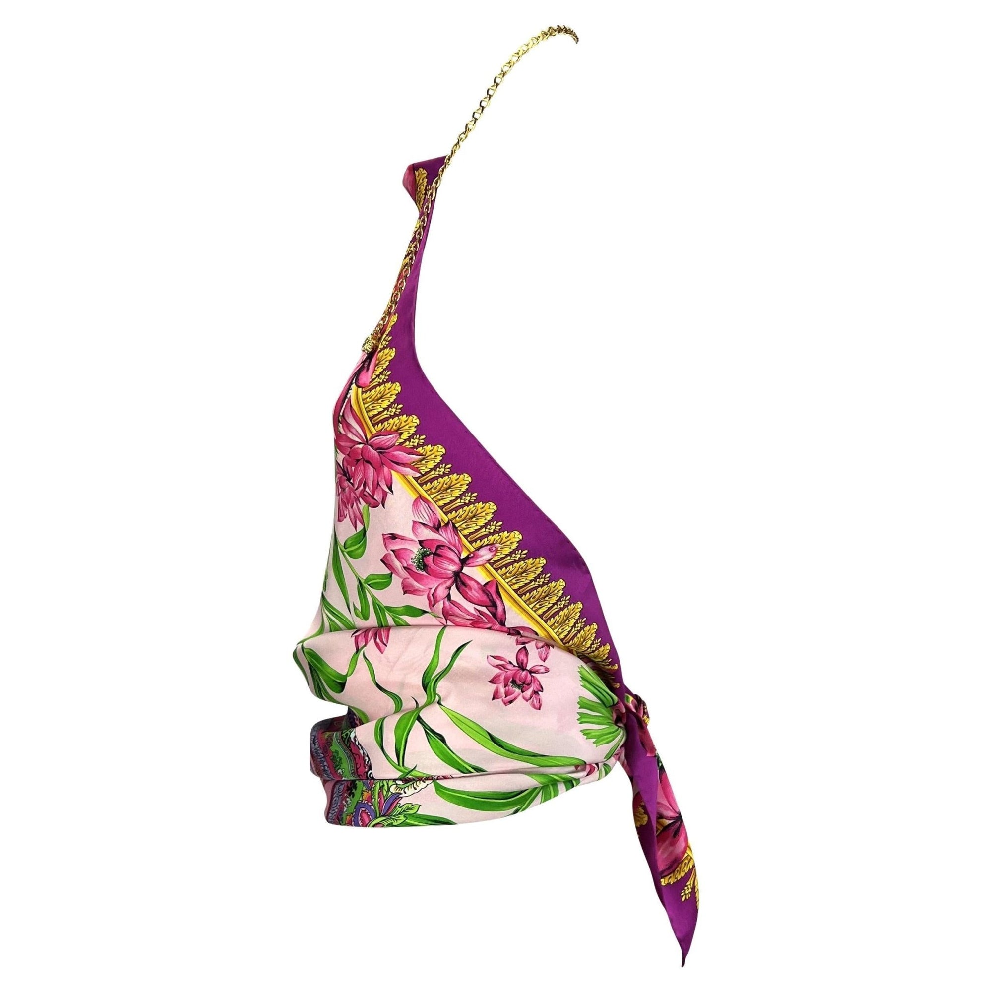 S/S 2000 Gianni Versace by Donatella Silk Bamboo Print Scarf Chain Medusa Blouse - RealList