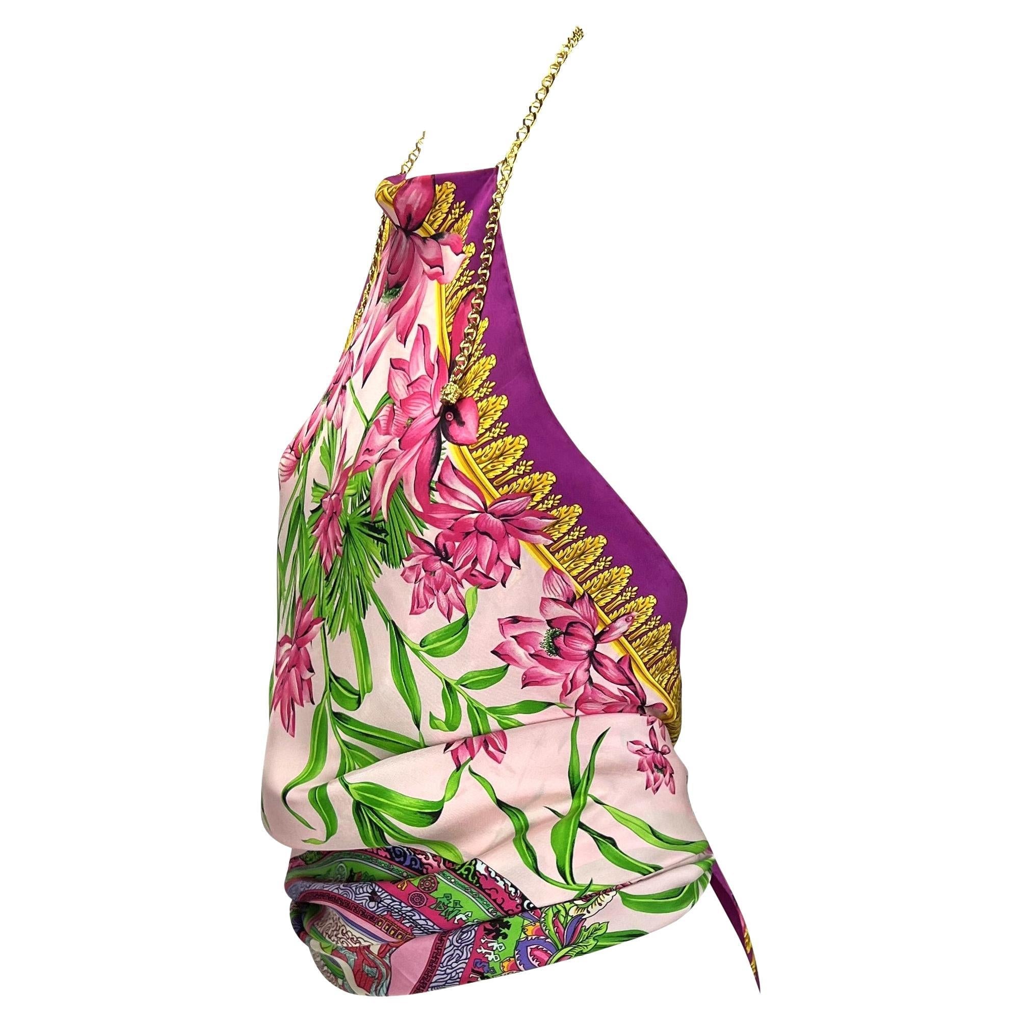 S/S 2000 Gianni Versace by Donatella Silk Bamboo Print Scarf Chain Medusa Blouse - RealList