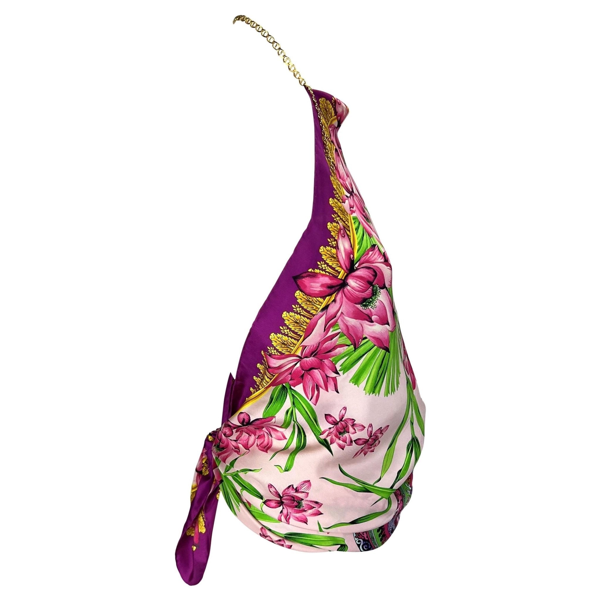 S/S 2000 Gianni Versace by Donatella Silk Bamboo Print Scarf Chain Medusa Blouse - RealList