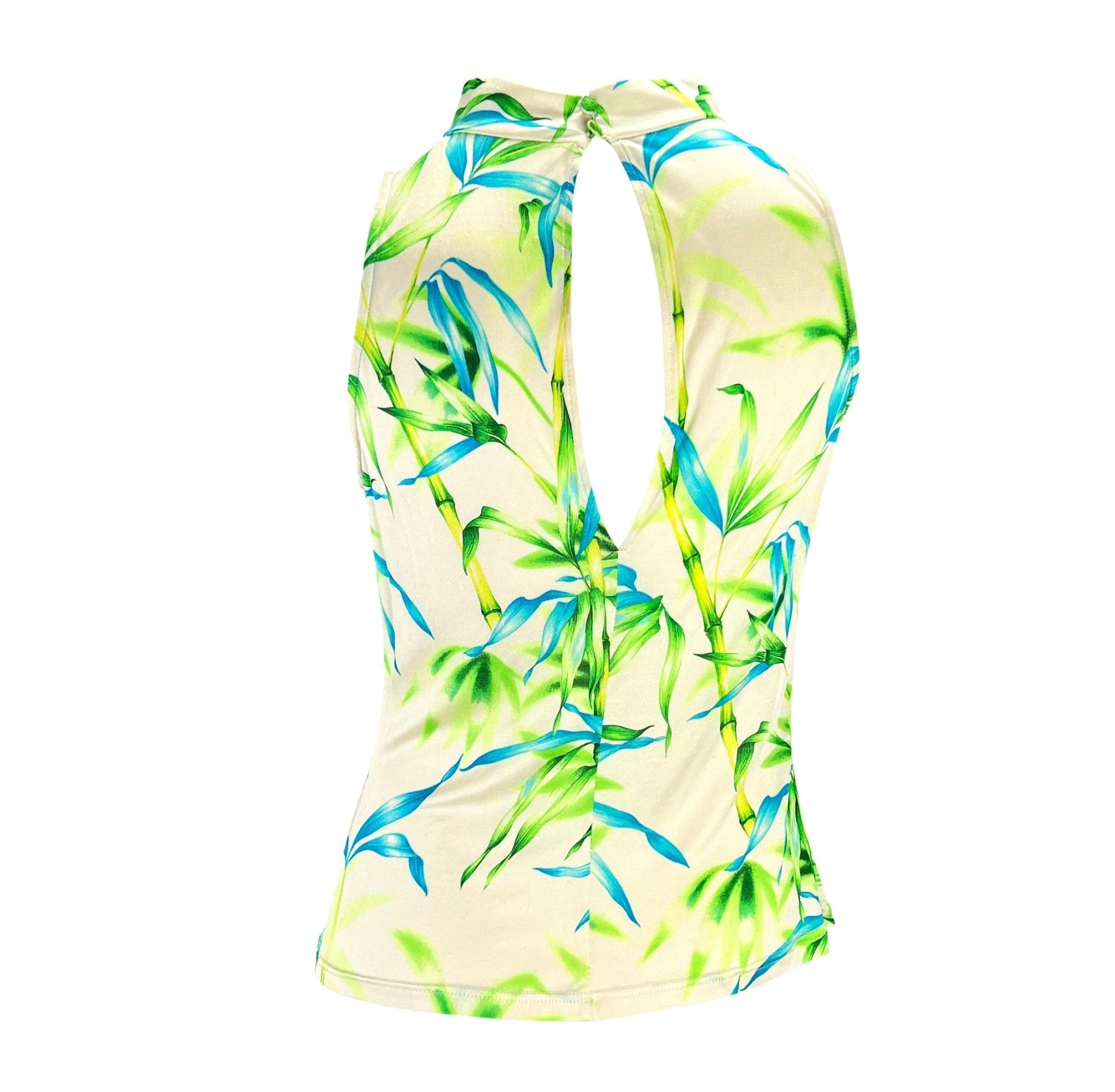 S/S 2000 Gianni Versace by Donatella White Bamboo Print Sleeveless Mock Neck Shirt - RealList