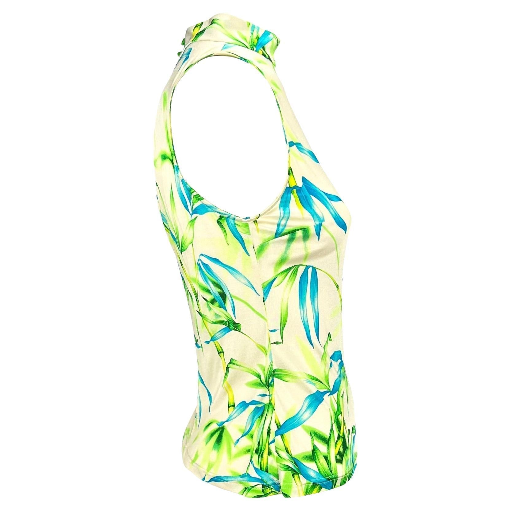 S/S 2000 Gianni Versace by Donatella White Bamboo Print Sleeveless Mock Neck Shirt - RealList