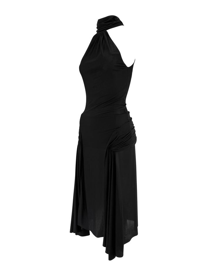 S/S 2000 Gianni Versace Runway Black Stretch Halter Tie Cocktail Dress - RealList