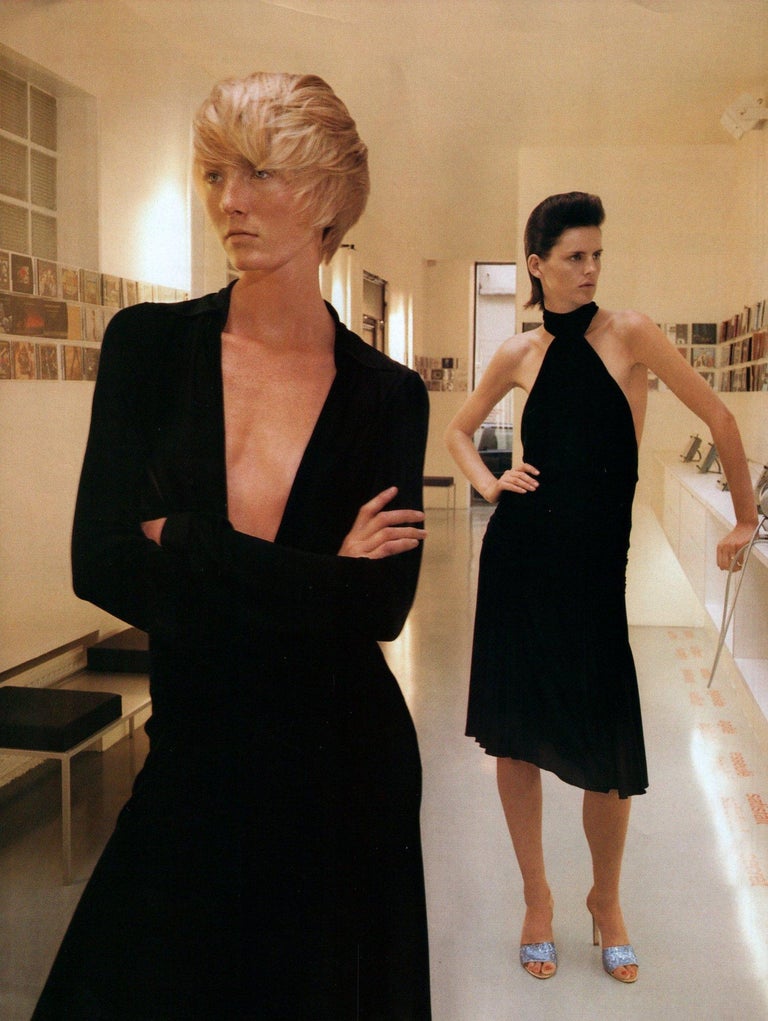 S/S 2000 Gianni Versace Runway Black Stretch Halter Tie Cocktail Dress - RealList