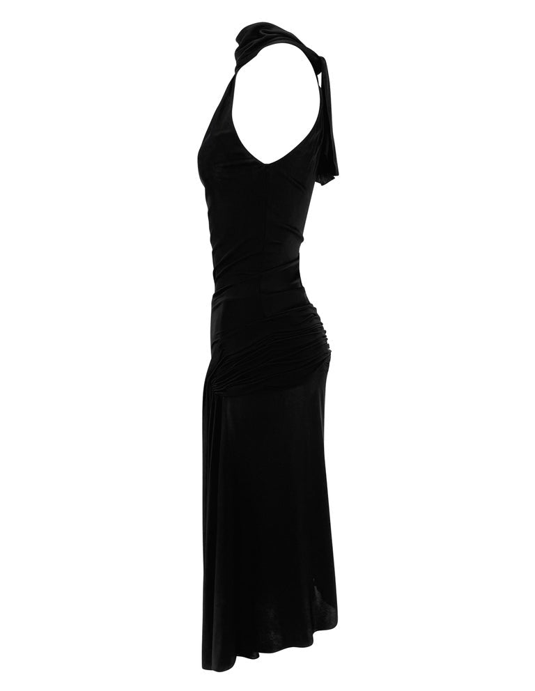 S/S 2000 Gianni Versace Runway Black Stretch Halter Tie Cocktail Dress - RealList