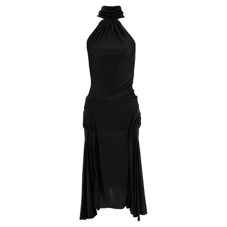 S/S 2000 Gianni Versace Runway Black Stretch Halter Tie Cocktail Dress - RealList