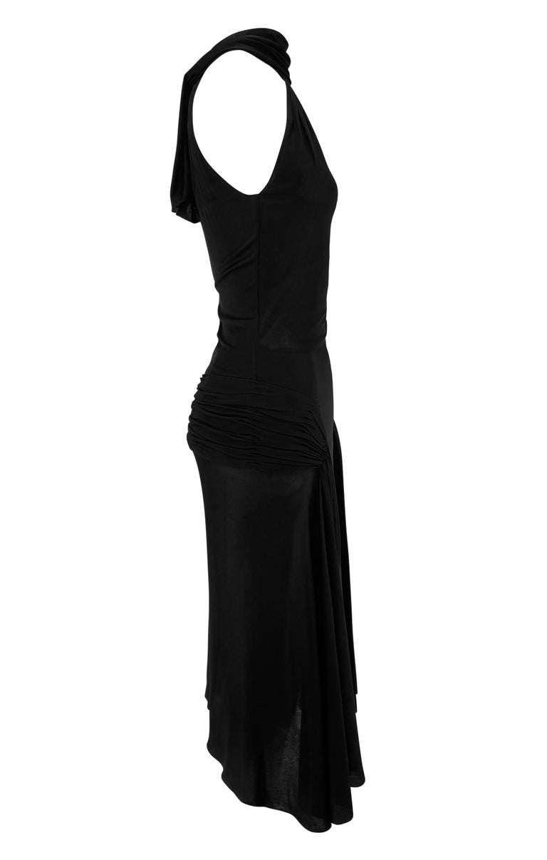 S/S 2000 Gianni Versace Runway Black Stretch Halter Tie Cocktail Dress - RealList