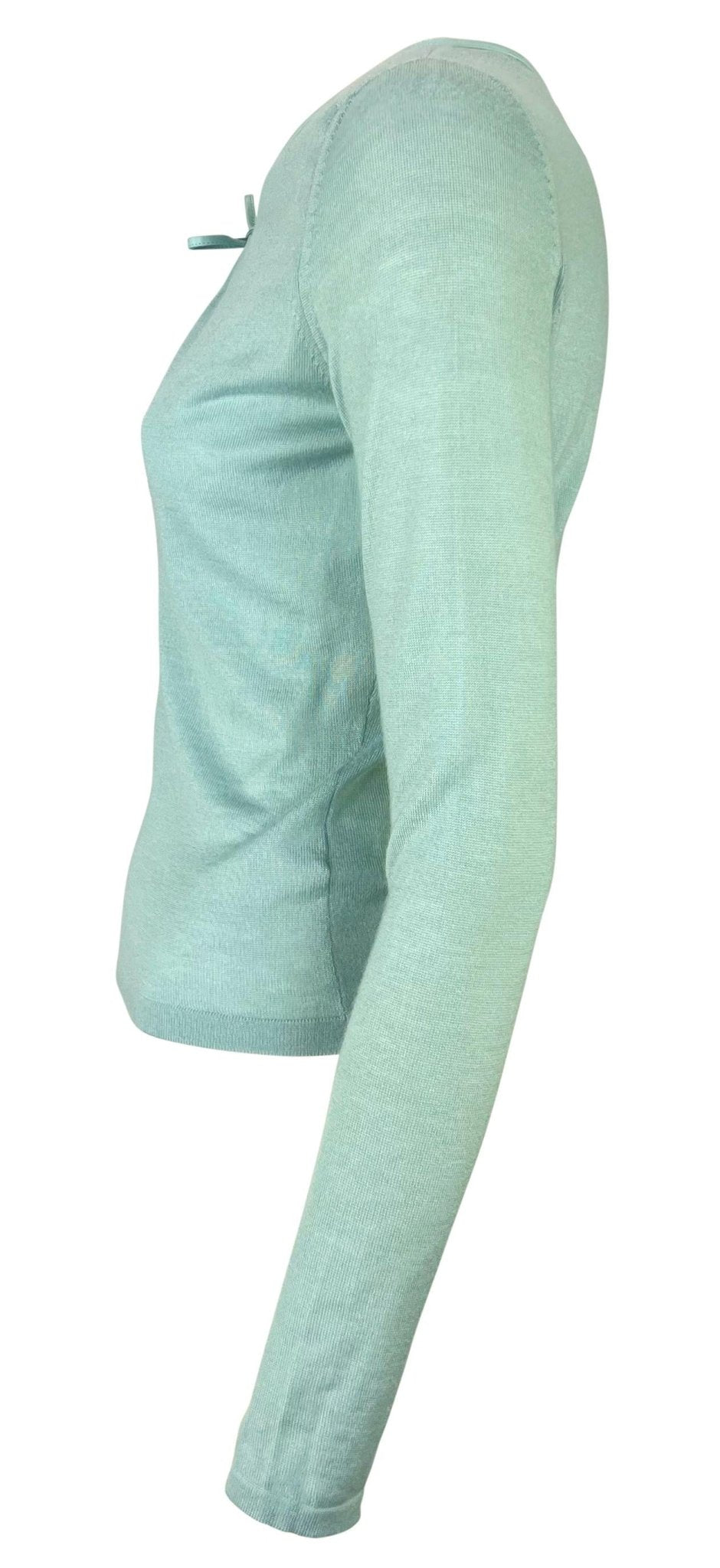 S/S 2000 Gucci by Tom Ford Baby Blue Knit Leather Tie Plunging Shirt - RealList