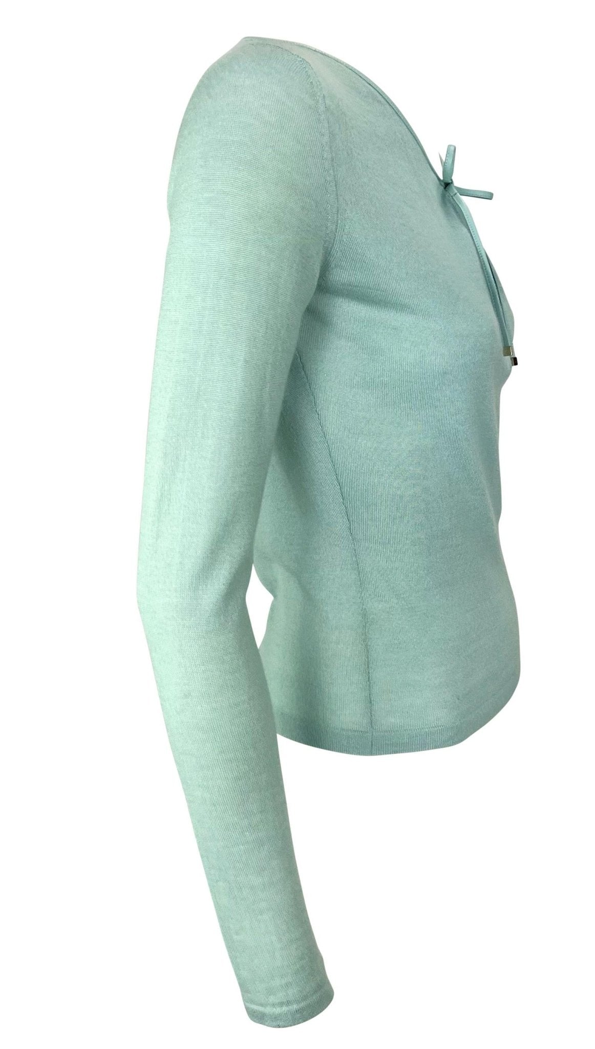 S/S 2000 Gucci by Tom Ford Baby Blue Knit Leather Tie Plunging Shirt - RealList