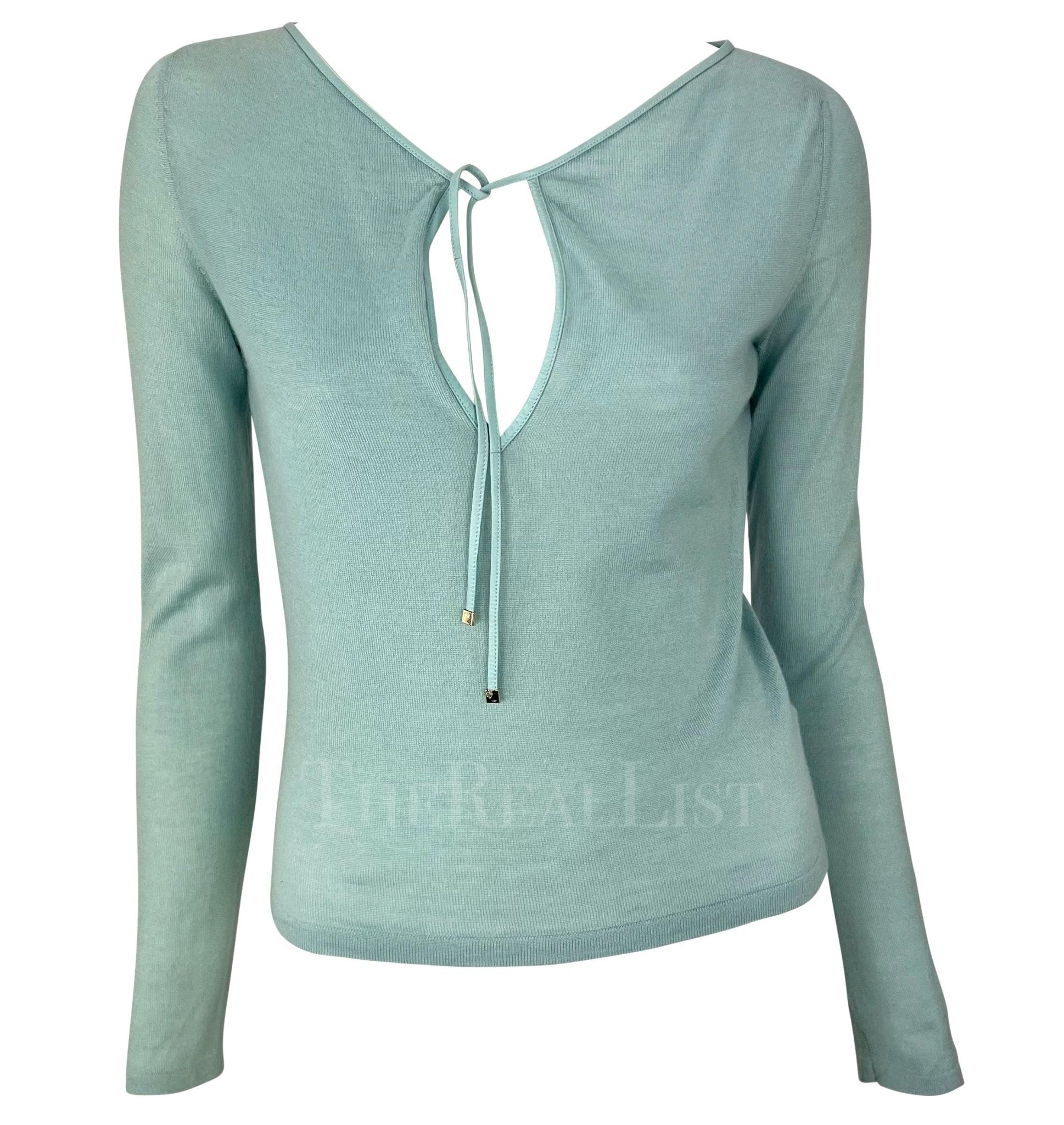 S/S 2000 Gucci by Tom Ford Baby Blue Knit Leather Tie Plunging Shirt - RealList